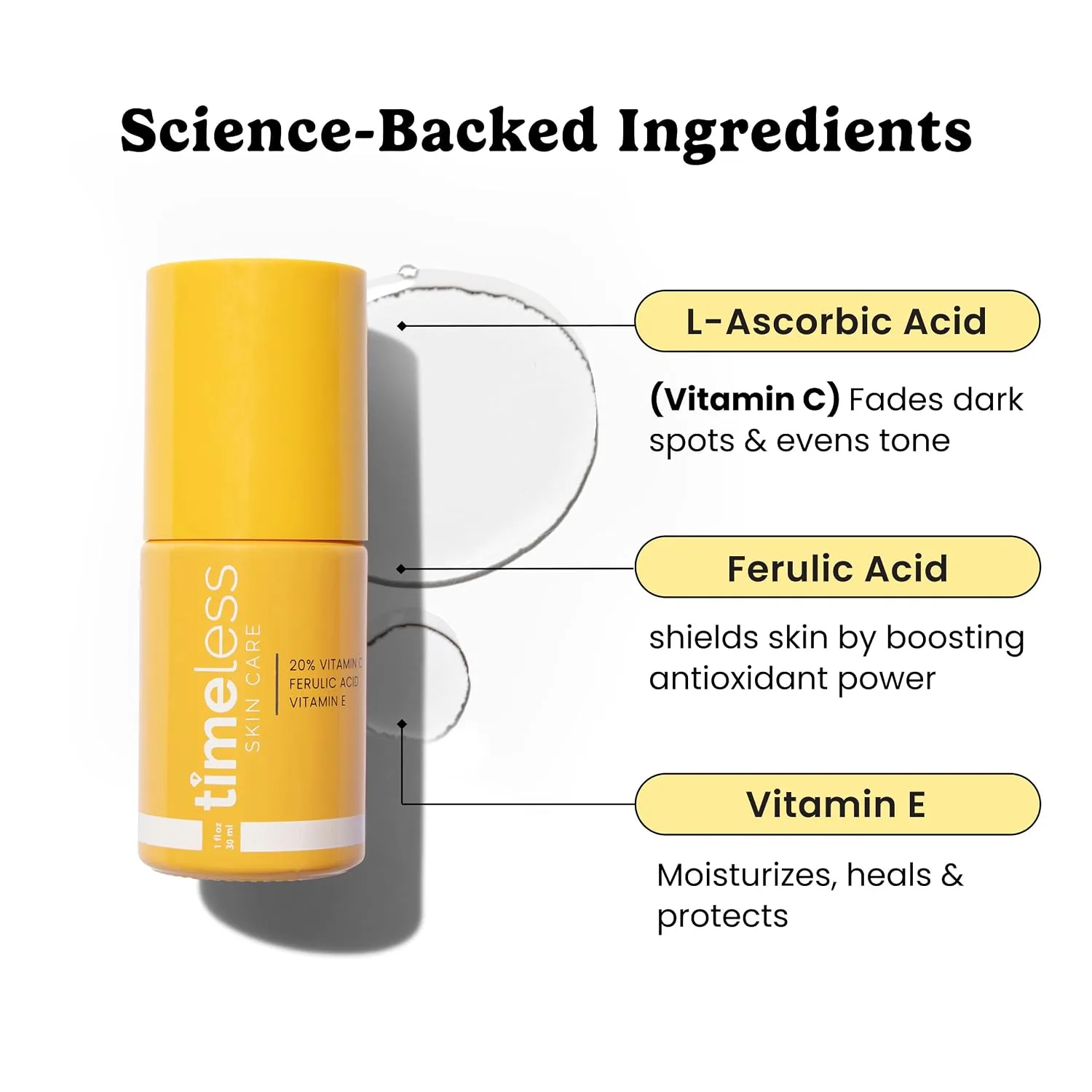 Timeless Skin Care Vitamin C Serum with Vitamin E & Ferulic Acid - Brightening Serum - for Oily & Dry Skin - Fragrance-Free - 1 oz (Pack of 3)