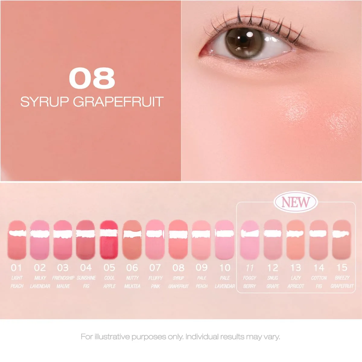 PERIPERA SYRUPY TOK CHEEK Liquid Blush| Dewy Finish with Long-Lasting Hydration, Buildable & Blendable Color, Natural Glow for Cheeks, Safe for Sensitive Skin (08 SYRUP GRAPEFRUIT)