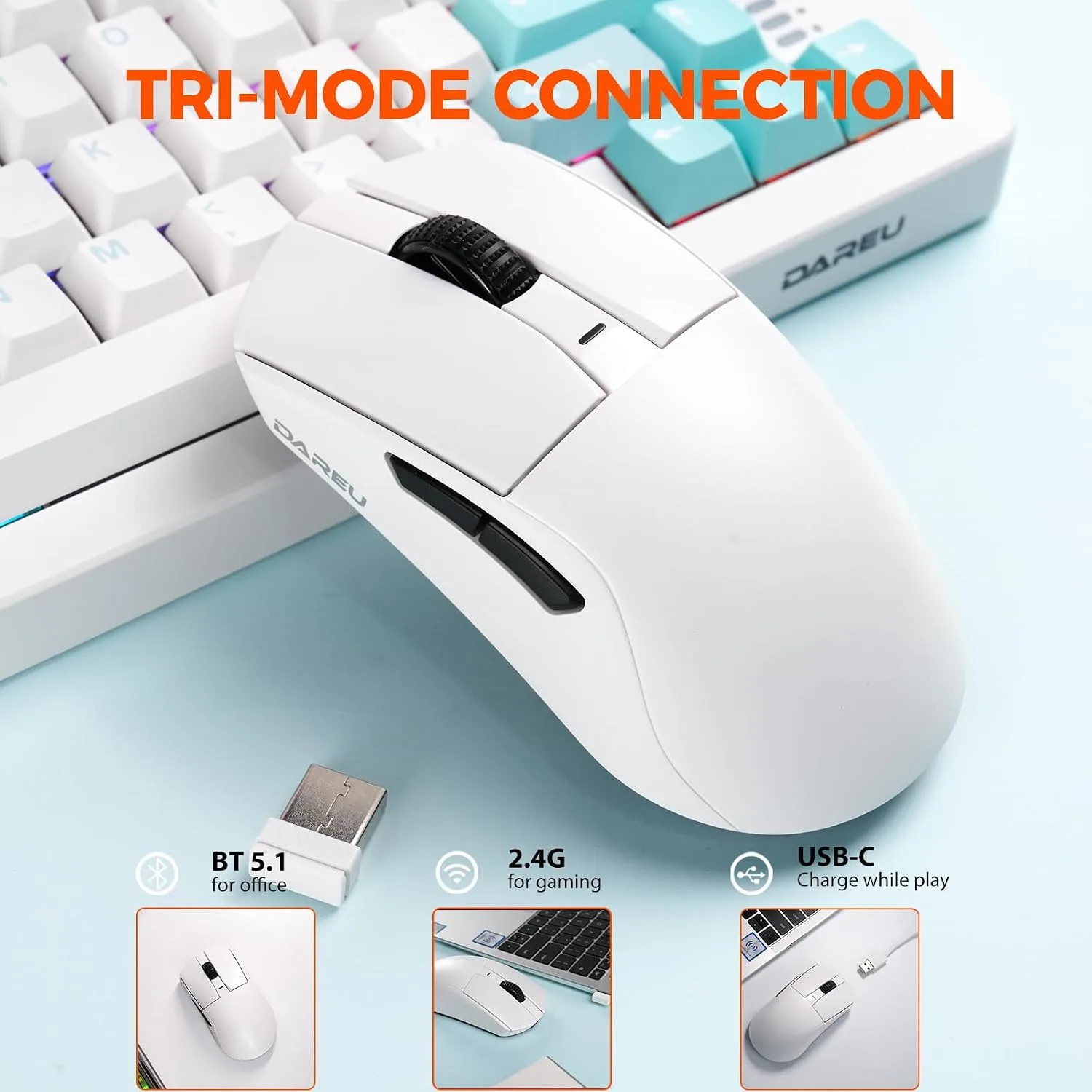 DAREU A950GM Tri-Mode Wireless Gaming Mouse,26K DPI,60g Lightweight