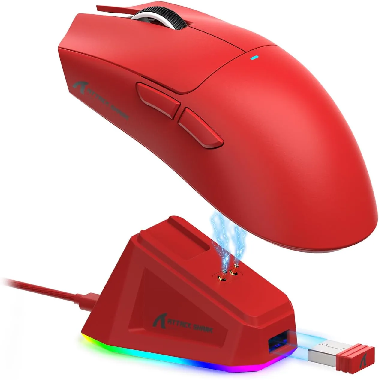 Mouse Gamer Attack Shark X11 Wireless PAW3311 RGB 22000 DPI Rojo