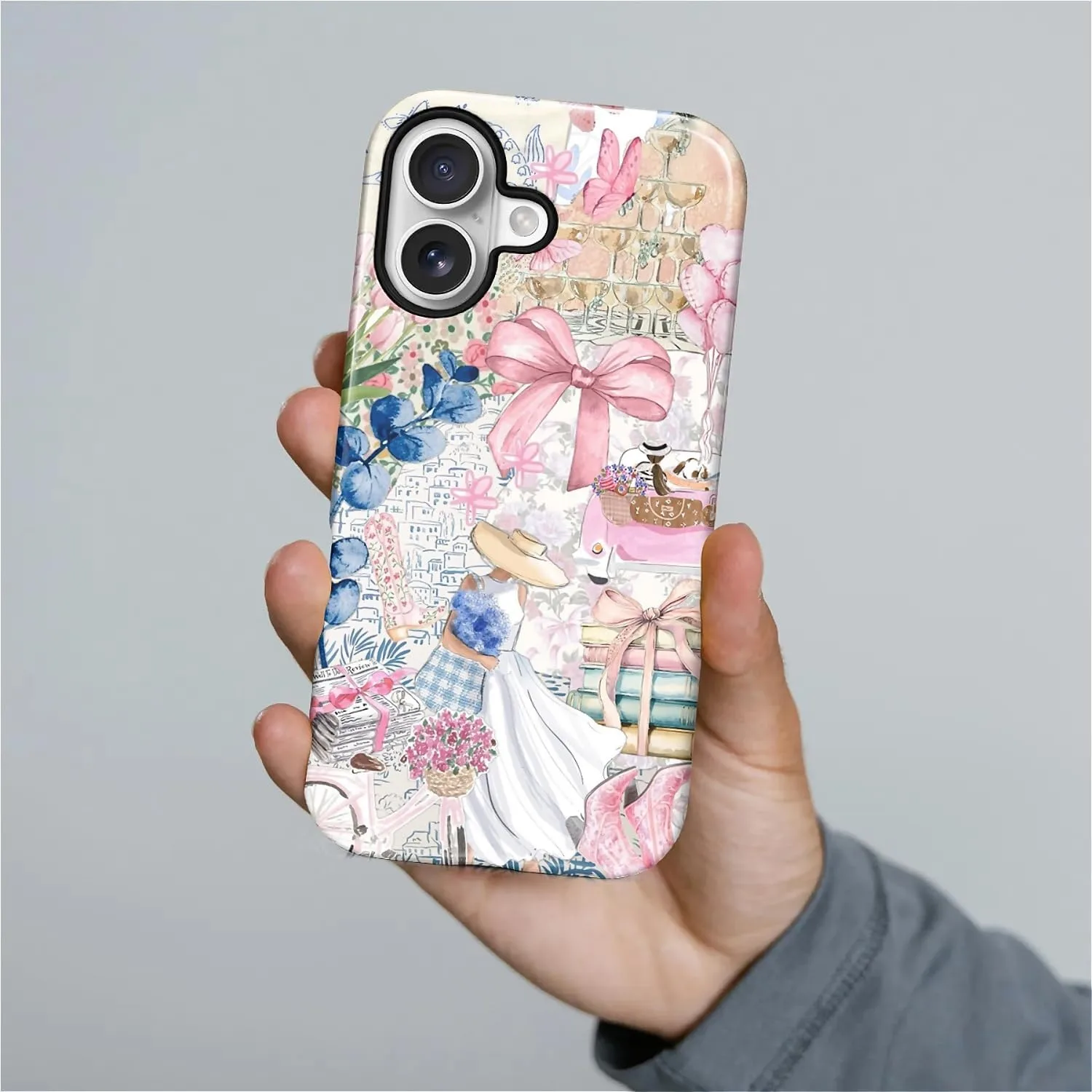 DAIZAG Case for iPhone 17,Mixed 2 Layer Design Shockproof Soft TPU Ddouble Protection Phone Case for iPhone 17-Magazine Books Flower Bow Collage