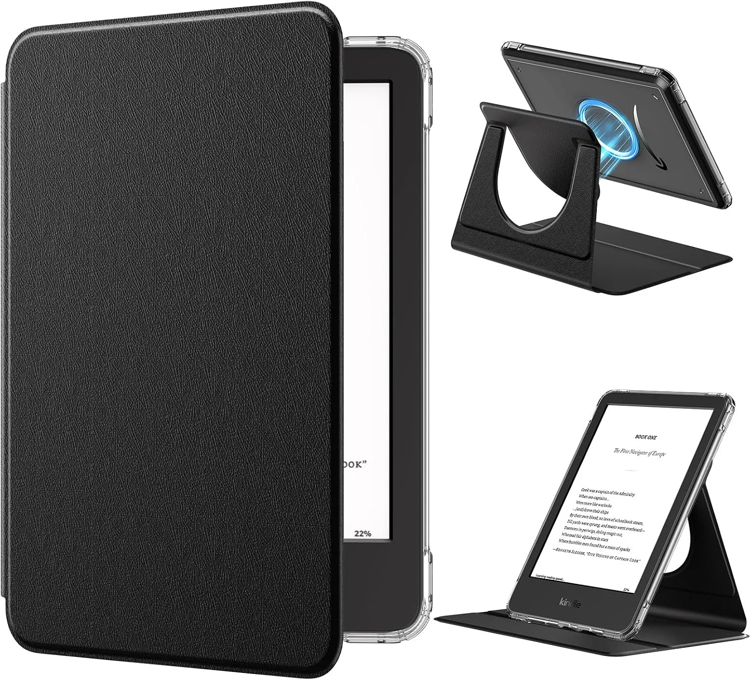 MoKo 360°Rotating Case for 6" Kindle Basic 11th Generation 2024/2022, Black