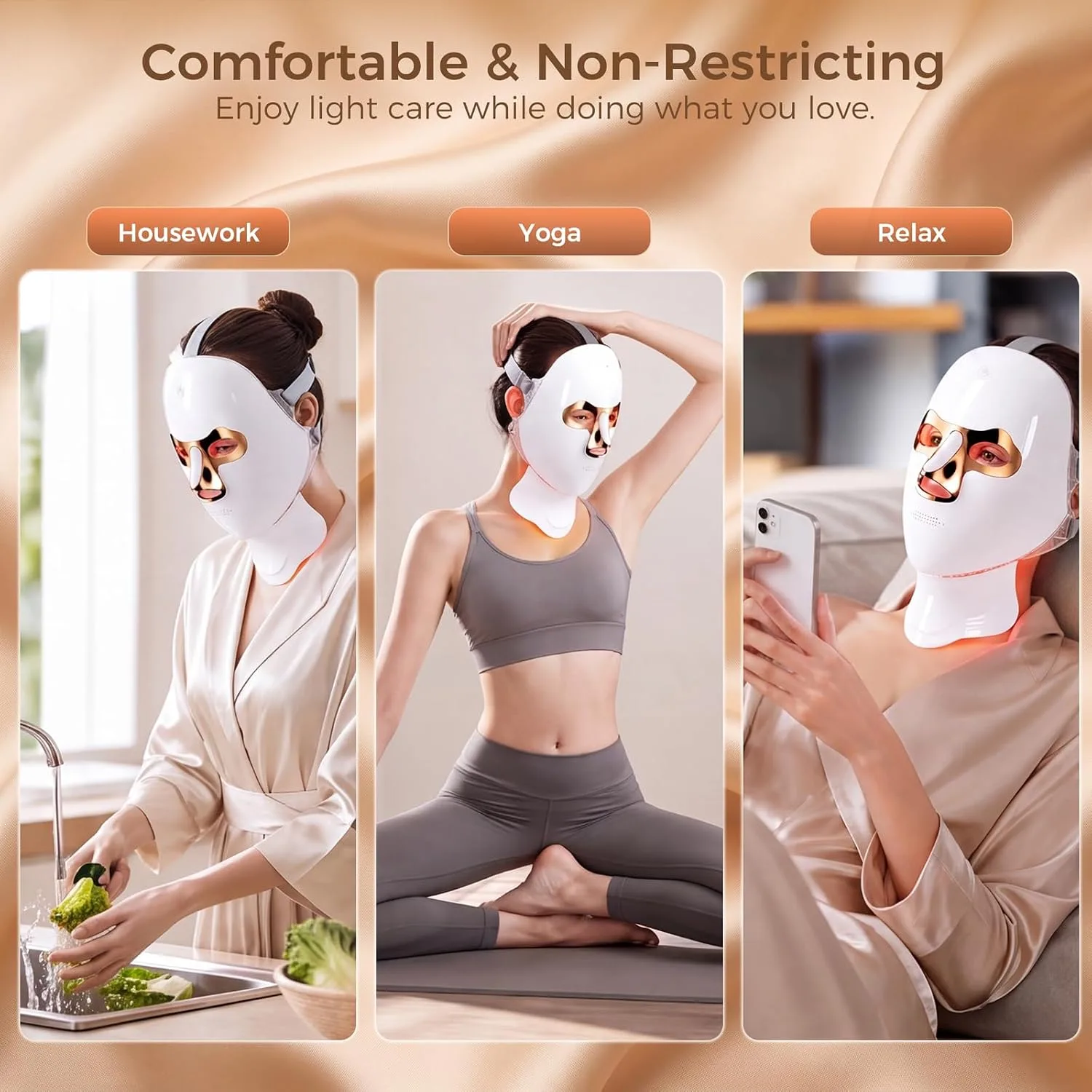 Red Light Therapy for Face & Neck, Wireless LED Face Mask Light Therapy, Rechargeable Red Light Therapy Facial Mask with Timing Function Full Coverage for Home, Travel, Yoga and Sleep Skincare