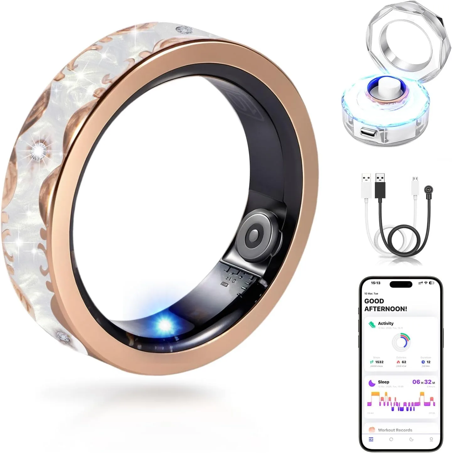 Smart Ring for Women Fitness Health Sleep Tracker White Size 10