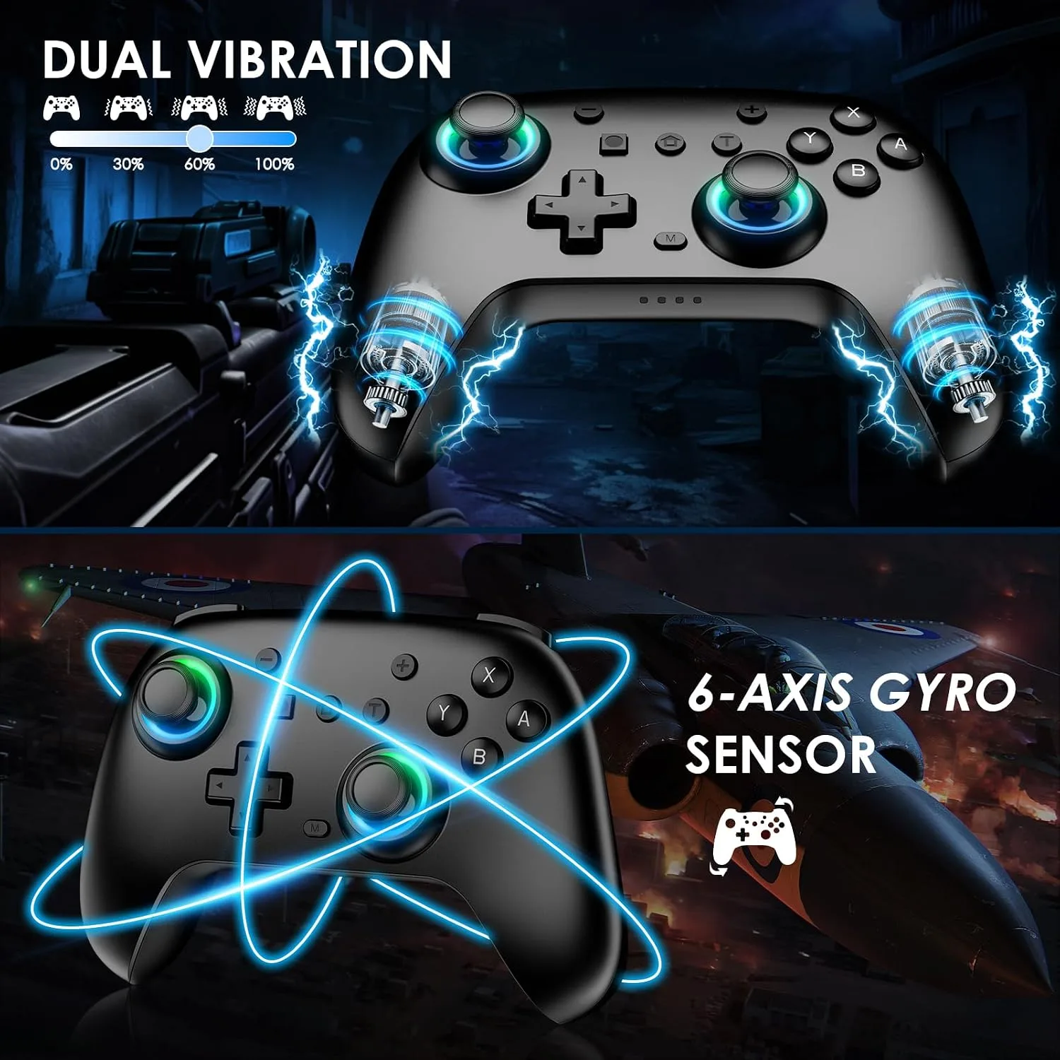Switch Controllers 2 Pack with Charging Dock, Switch 2 Controller for Nintendo Switch 1/2/OLED/Lite, RGB Wireless Switch2 Pro Controller with Wake up/6-Axis Gyro/Dual Vibration/Turbo (Black)