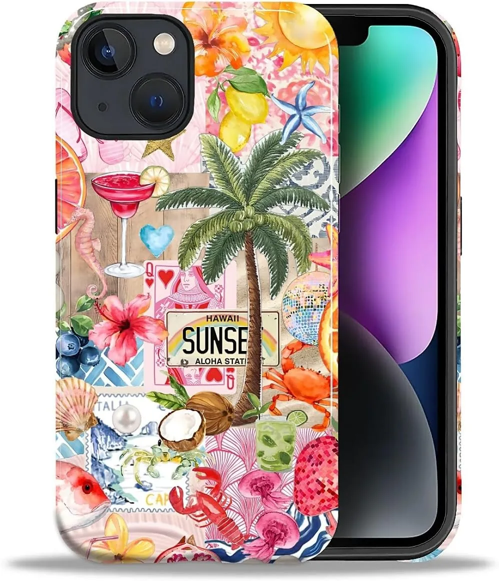 DAIZAG Case for iPhone 13/14,Mixed 2 Layer Design Shockproof Soft TPU Ddouble Protection Phone Case for iPhone 13/14-Aesthetic Summer Beach