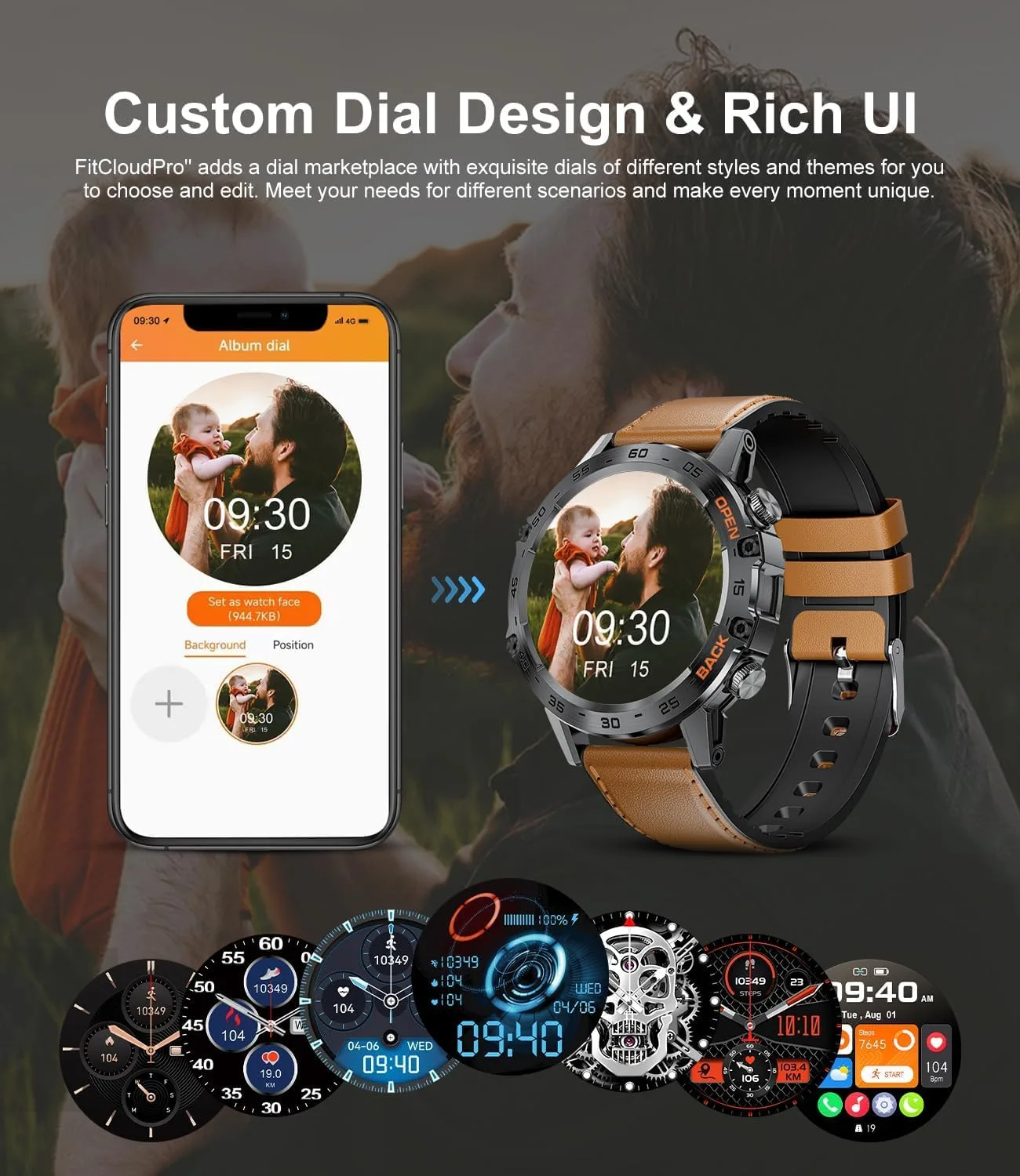 SUNKTA Military Men's Smart Watch (Answer/Dial Calls),100 Sports Modes, 5ATM Waterproof Fitness Watch with Heart Rate/SpO2/Blood Pressure for Android and iOS,1.39''HD Full Screen Smartwatch,Leather