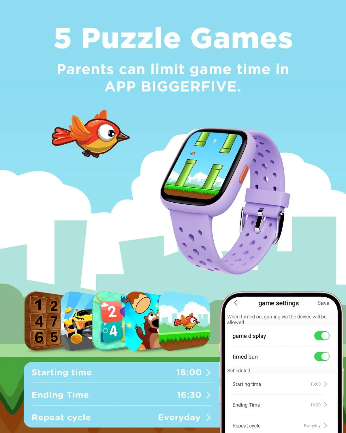 BIGGERFIVE Kids Smart Watch No Phone Needed, 1.8" Fitness Tracker Watch