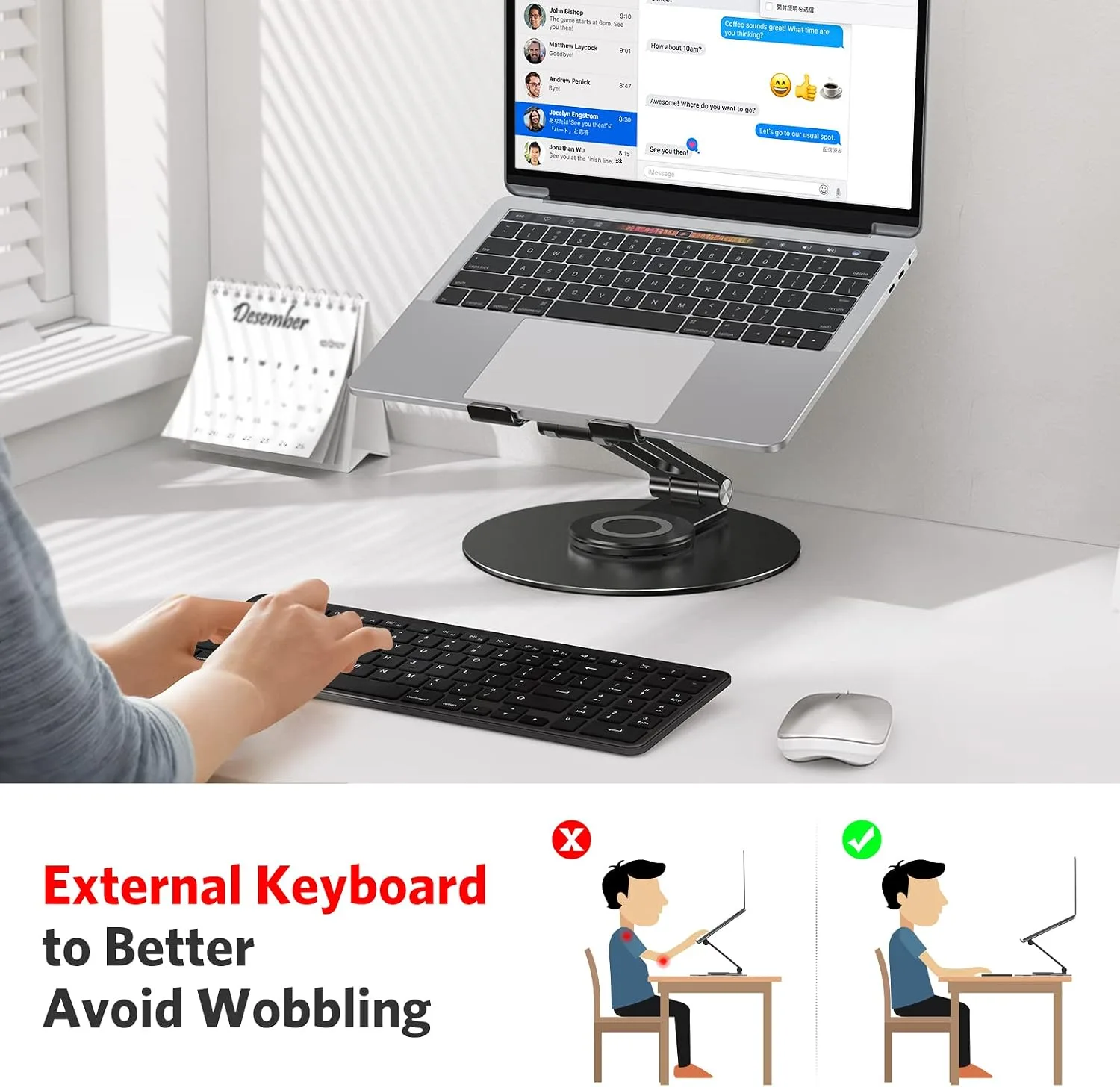 OMOTON Adjustable Laptop Stand for Desk 360° Rotating Base up to 17" Black