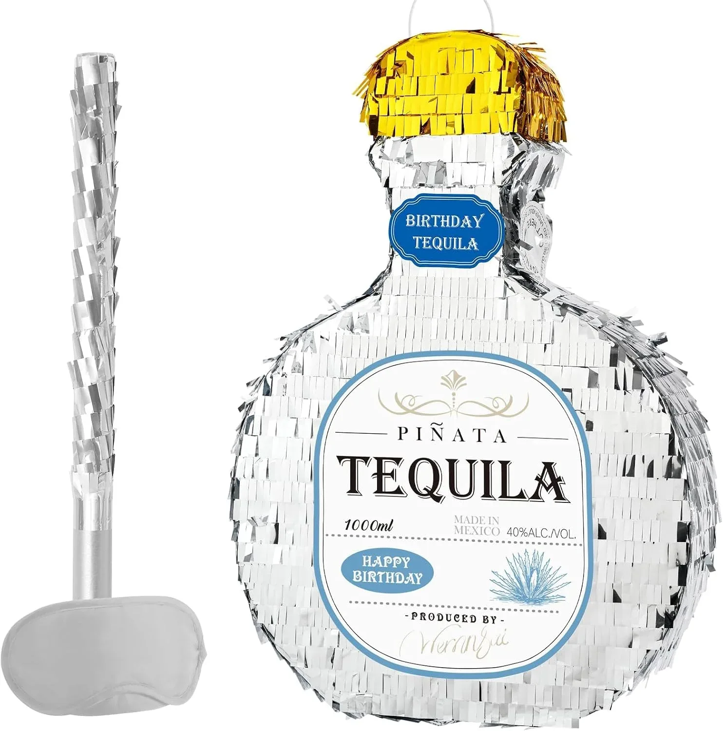 Piñata Botella de Tequila Plateado Wernnsai para Fiesta Disco