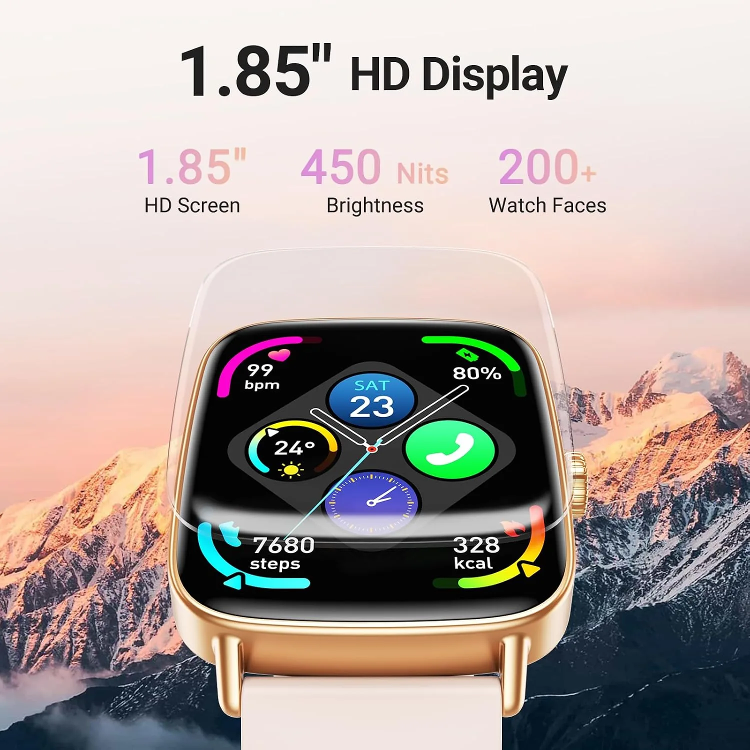 Smart Watches for Women (2 Bands), 1.85" HD Smartwatch for Android iPhone Samsung, Bluetooth Calls, Heart Rate SpO2 Sleep Monitor, 120+ Sport Modes, IP68 Waterproof, 7-Day Battery