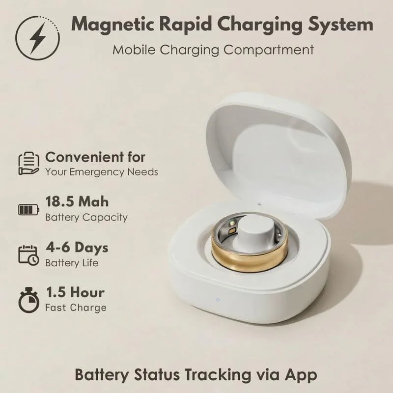 Smart Ring Health Tracker 5ATM Waterproof Sport Ring Exclusive Vibration Alerts Titanium Blood Oxygen/Sleep/Emotional Management Women Cycle Prediction Compatible with iOS/Android Dawn Rose Gold 8.5