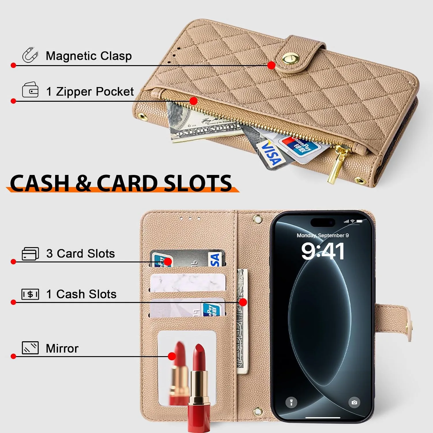 Wallet Phone Case Crafted for iPhone 18 Pro Max Peach Color