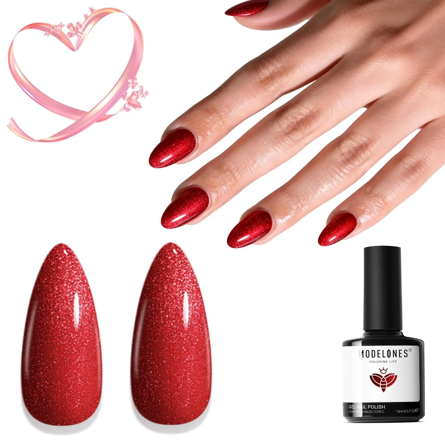 modelones Glitter Gel Nail Polish Pastel Red Gel Nail Polish