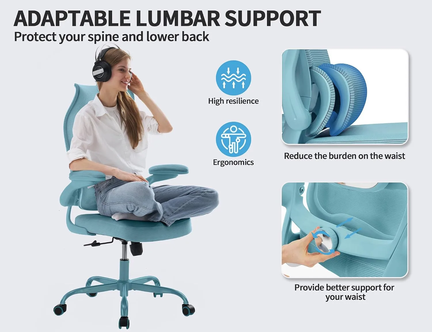 TRALT Office Chair Ergonomic Desk Chair with Lumbar Support Blue Blue, 1