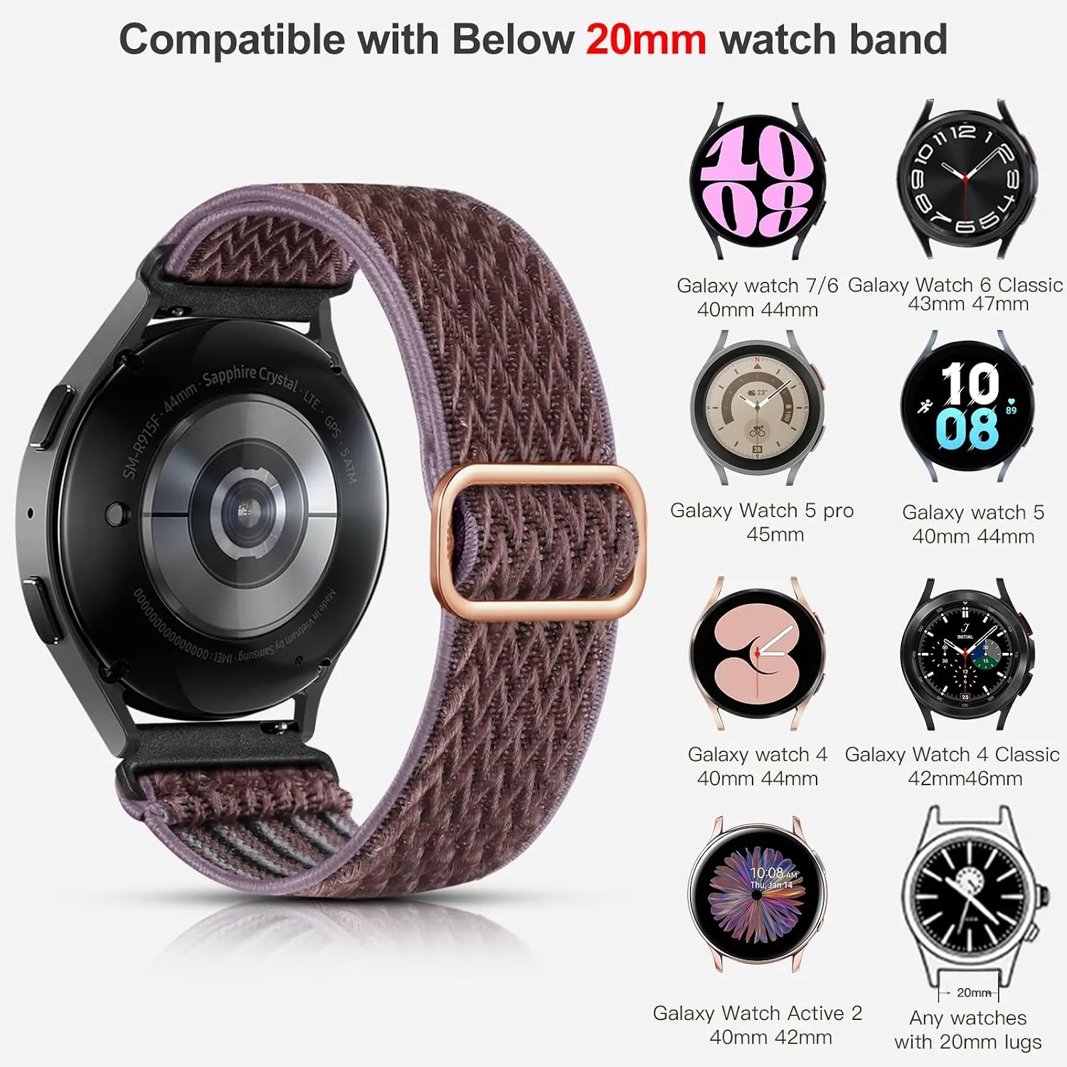 Lerobo Elastic Bands Compatible with Samsung Galaxy Watch 7 6 5 4 40mm 44mm/Watch 6 Classic 43mm 47mm/Watch 4 Classic Band 42mm 46mm/Watch 5 Pro/Active 2,3 Pack Soft Adjustable Nylon Sport Band