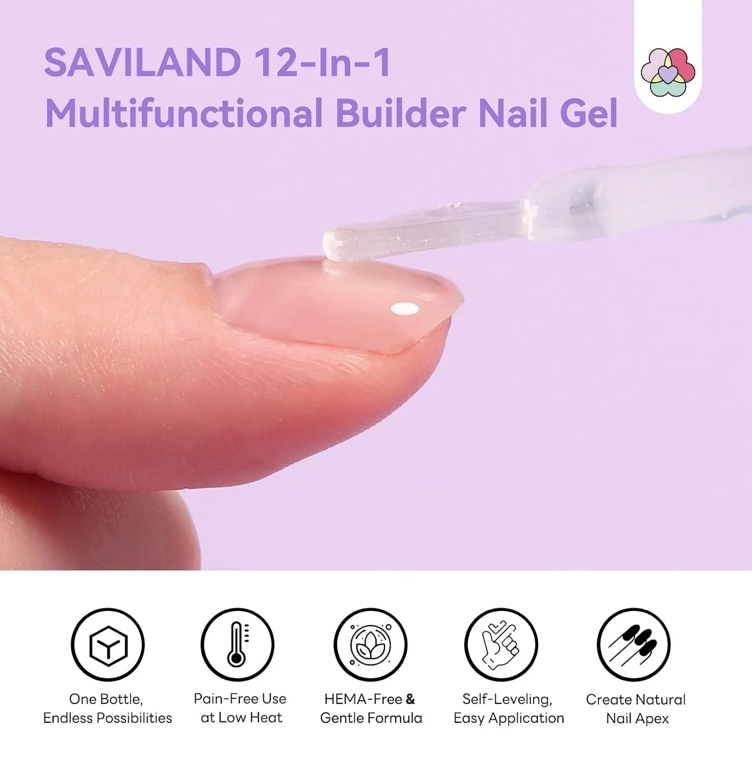 SAVILAND 12 in 1 Clear Builder Nail Gel: HEMA-Free Builder Gel for Nail Extensions & Sculpting False Nails Base Coat for Sculpting Extensions & Long-Lasting DIY Salon Manicure UV LED Lamp Needed
