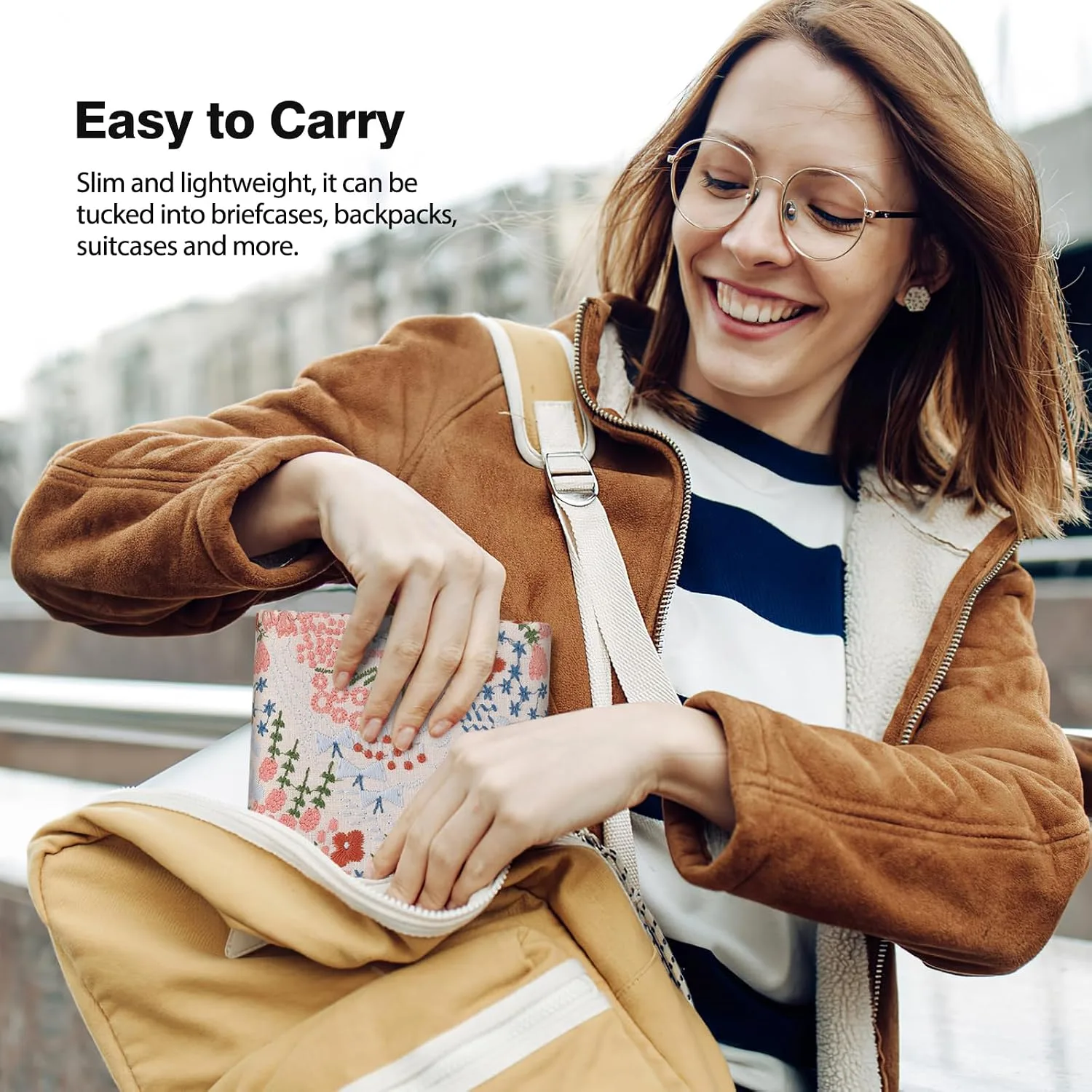 MoKo 6-7 Inch Embroidered Daisy Padded E-Reader Sleeve Zippered Bag with Back Pouch for Most 6/6.8/7 inch E-Reader, 6" Nook Glowligt 4, 6" Kobo Clara BW/Clara Colour, Beige Floral