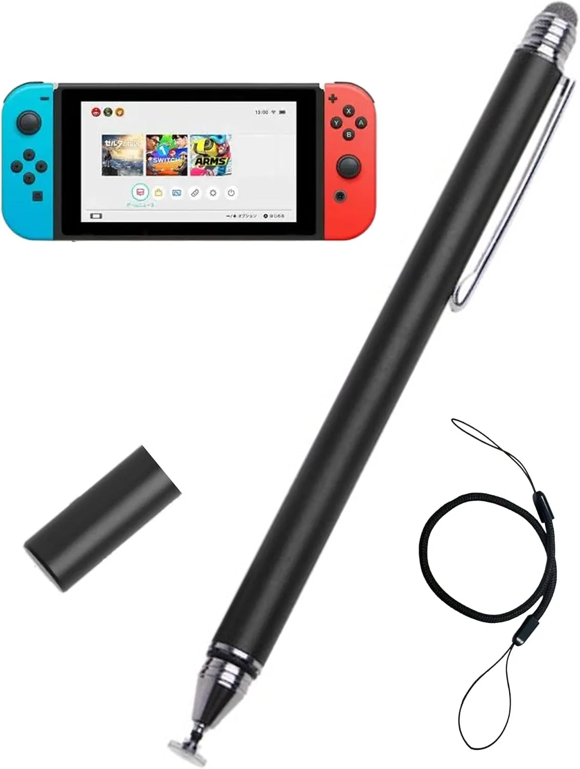 2-in-1 Stylus Pen for Nintendo Switch1/2/Lite/OLED, with Lanyard (Black)
