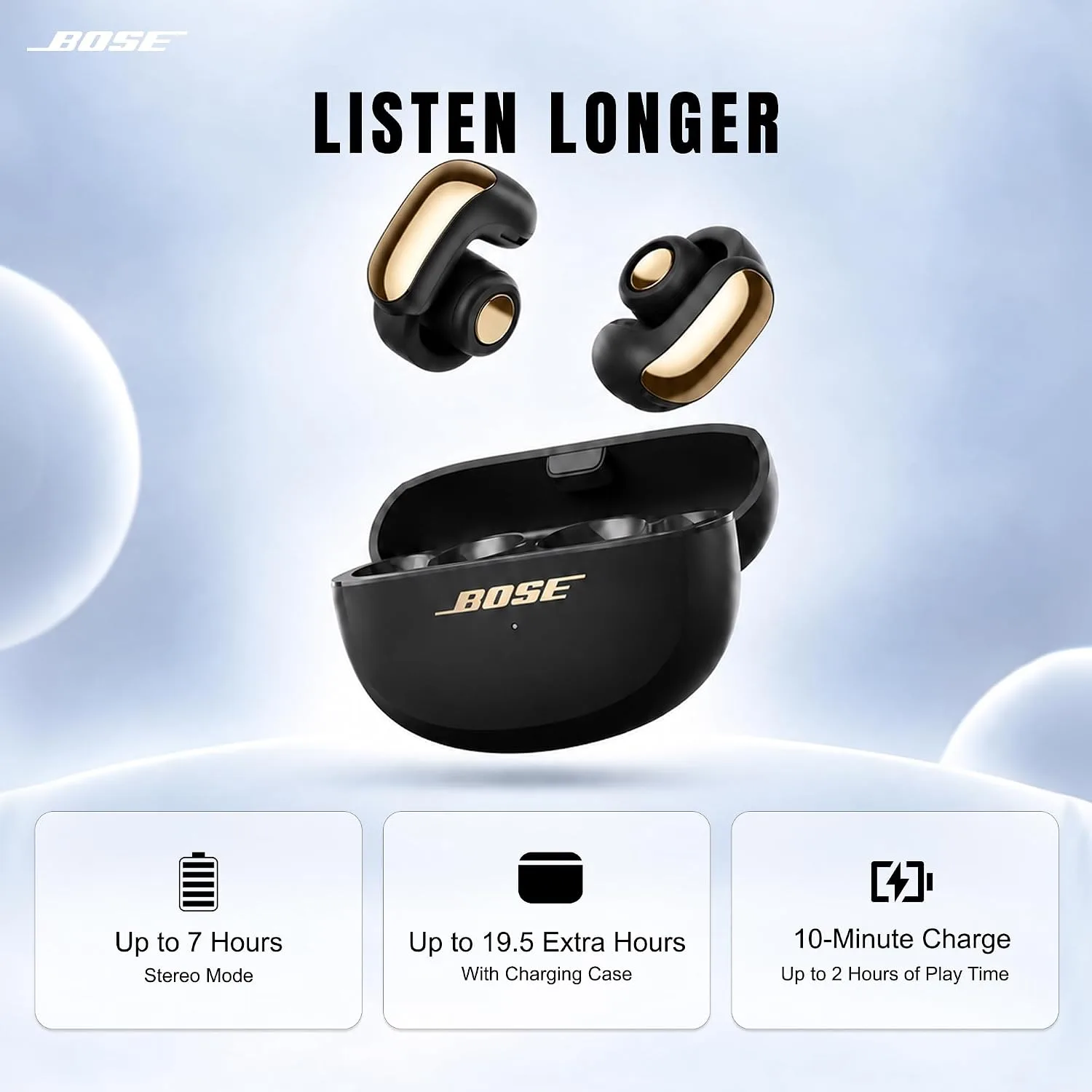 Bose Ultra Open Earbuds Bluetooth Open-Ear Clip-On Headphones Power Bundle