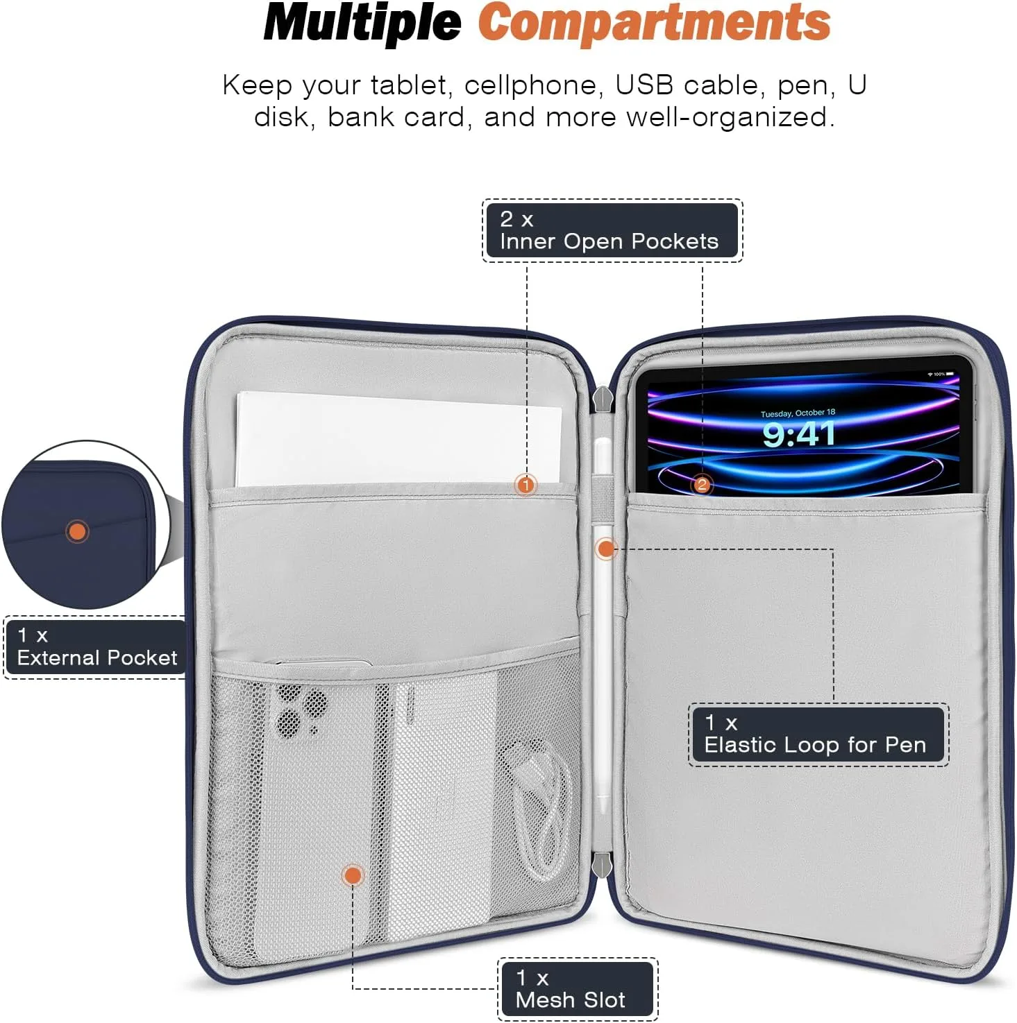 MoKo 13 Inch Tablet Sleeve Bag Carrying Case with Accessory Pocket