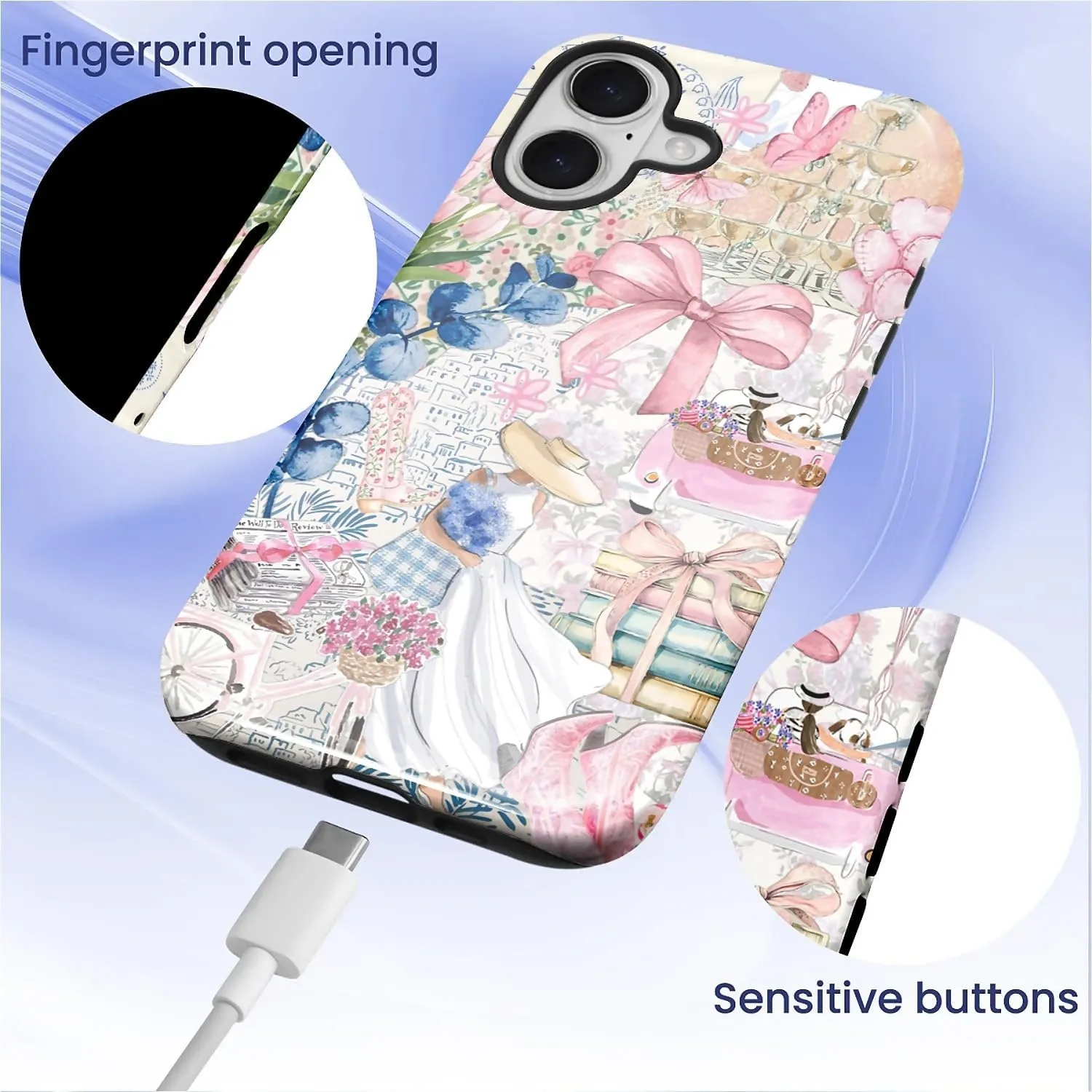 DAIZAG Case for iPhone 17,Mixed 2 Layer Design Shockproof Soft TPU Ddouble Protection Phone Case for iPhone 17-Magazine Books Flower Bow Collage