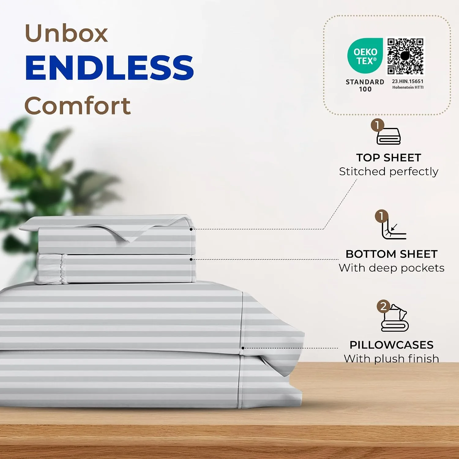 Thread Spread Egyptian Cotton Sheets King Size - Luxury 600 Series King Size Sheets Set (4 PC, Silver - Stripe), 16" Deep Pocket All Around Elastic, Soft, Cooling, Sateen, Durable Hotel Bed Sheet Sets