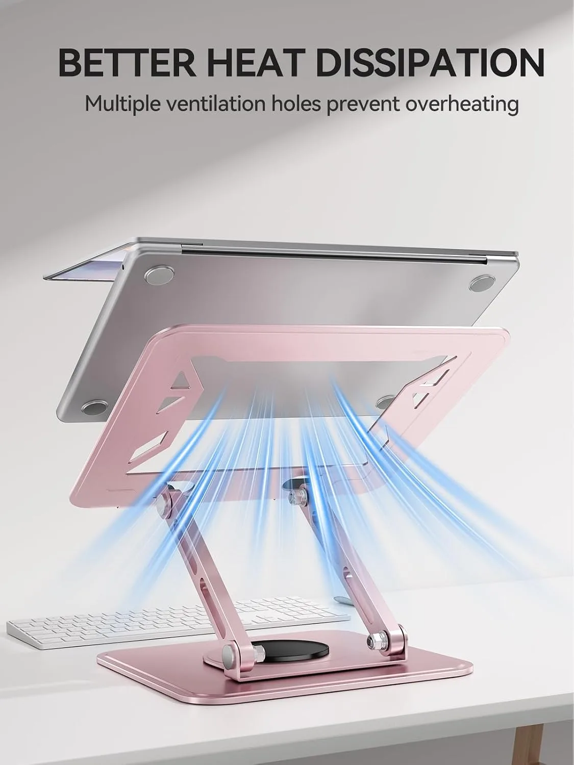 tounee Laptop Stand for Desk, Adjustable Computer Stand Holder with 360° Rotating Base, Ergonomic Laptop Riser Compatible with MacBook Pro Air, All Laptops 10-15.6"-Pink