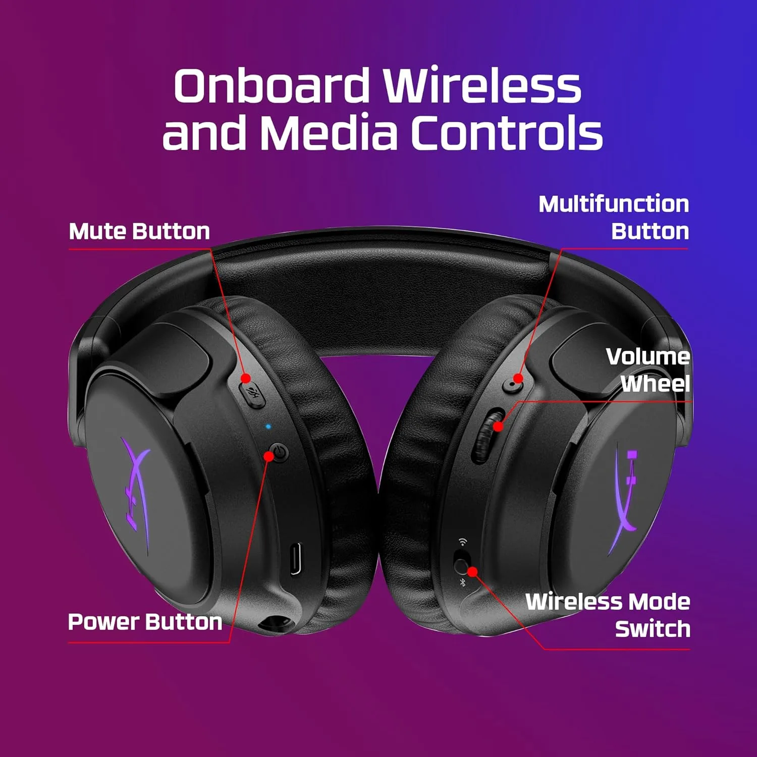 HyperX Cloud Flight 2 – Wireless Gaming Headset for PS5, PS4, Switch, PC, Mac, and Mobile, Up to 100-Hour (2.4GHz) / 150-Hour (Bluetooth) Battery, Customizable RGB, Removable Earcup Plates – White