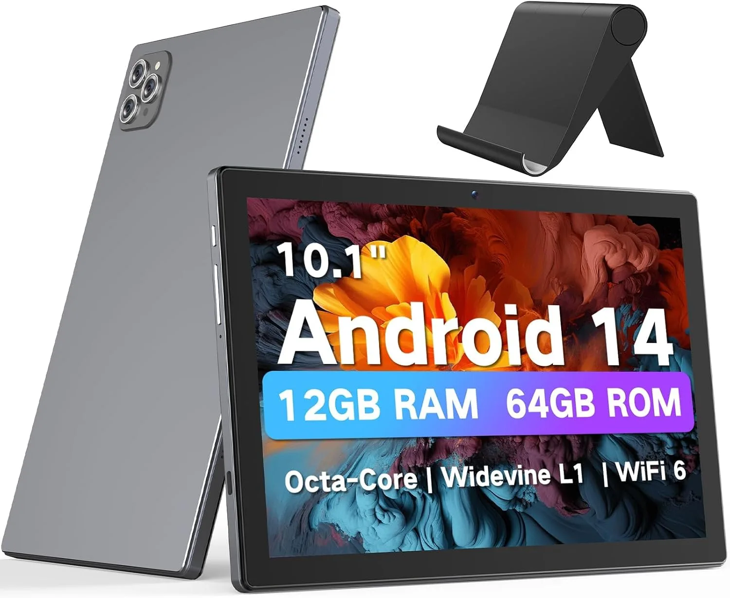 10 .1" Tablet with Stand, Octa-Core, 12GB+64GB, 2TB Expandable Gray