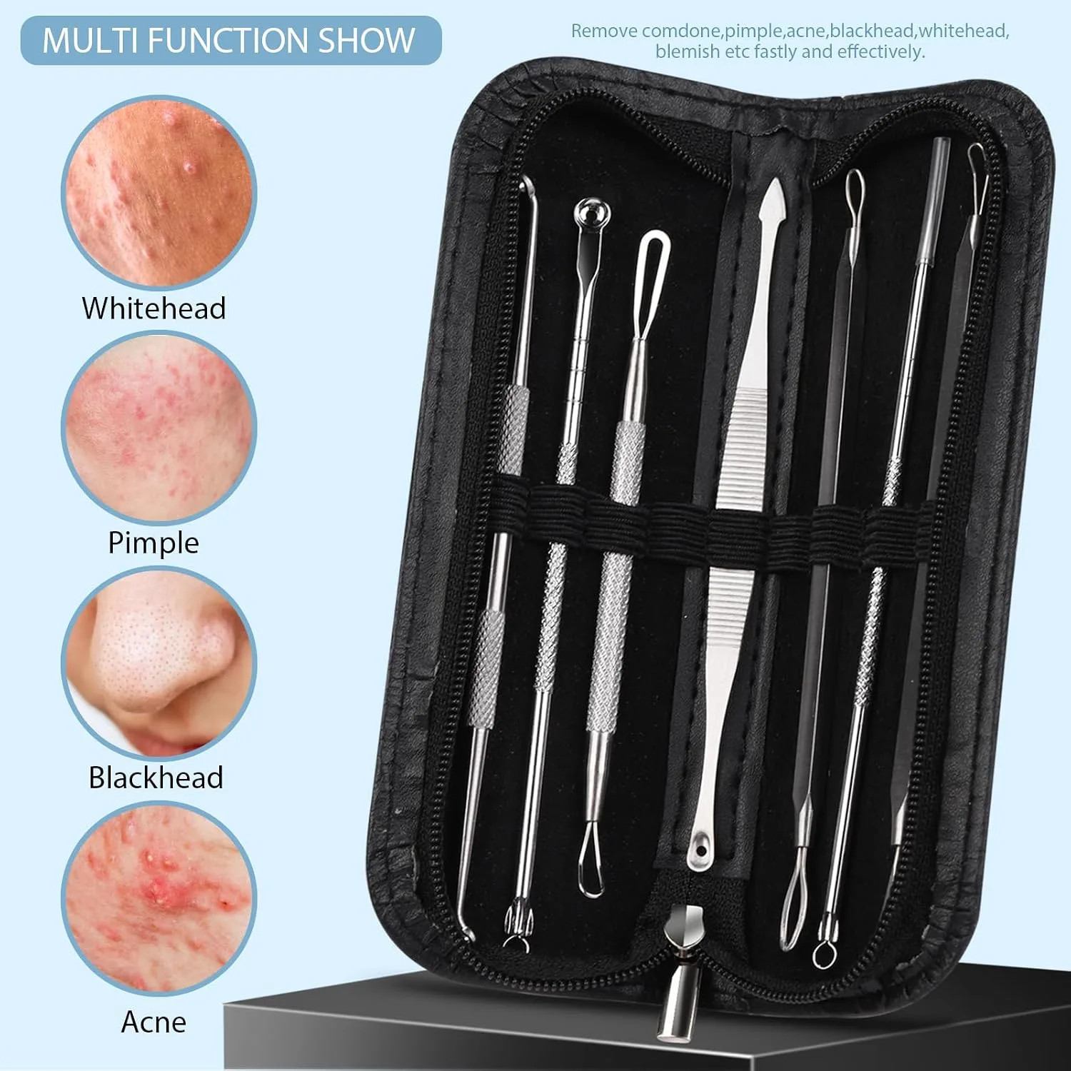 Teenitor 7 in 1 Pimple Popper Tool Kit Blackhead Remover Tools Blackhead Extractor, Pimple Extractor Pimple Popper Tool Zit Popper Tool Acne Tools Comedone Extractor Black Head Remover