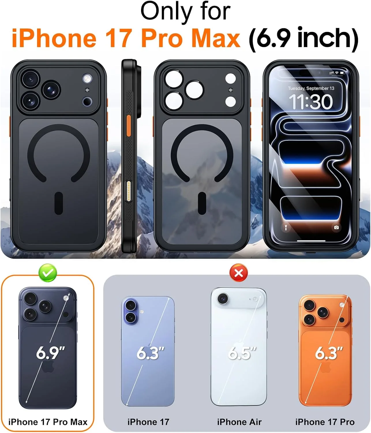 Red2Fire for iPhone 17 Pro Max Case with Built-in Screen Protector &Camera Protector, Compatible with MagSafe, Military Grade Drop Proof, Full-Body Bumper Shockproof Dustproof Phone Cover 6.9" Black