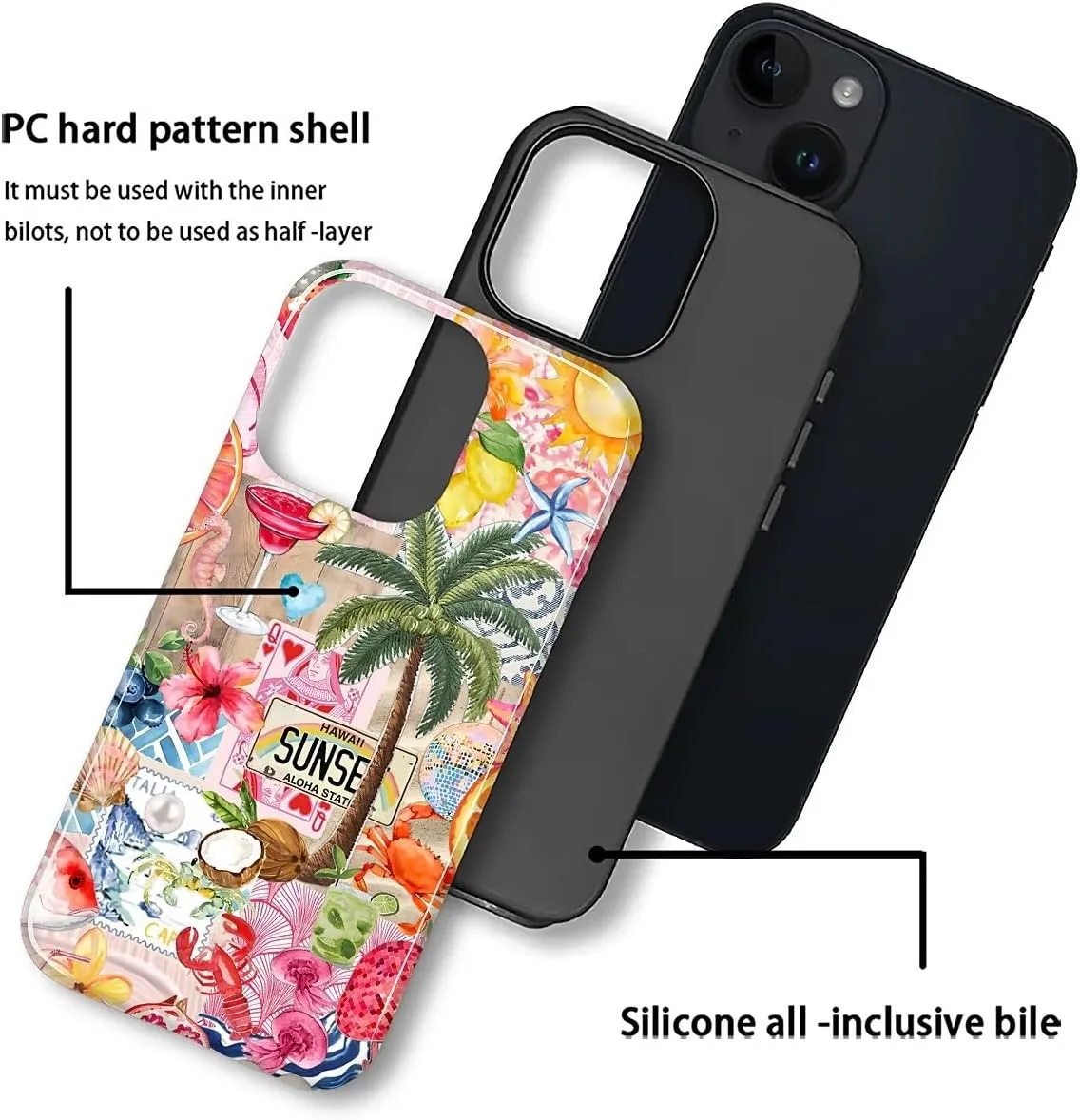 DAIZAG Case for iPhone 14 Plus,Mixed 2 Layer Design Shockproof Soft TPU Ddouble Protection Phone Case for iPhone 14 Plus-Aesthetic Summer Beach