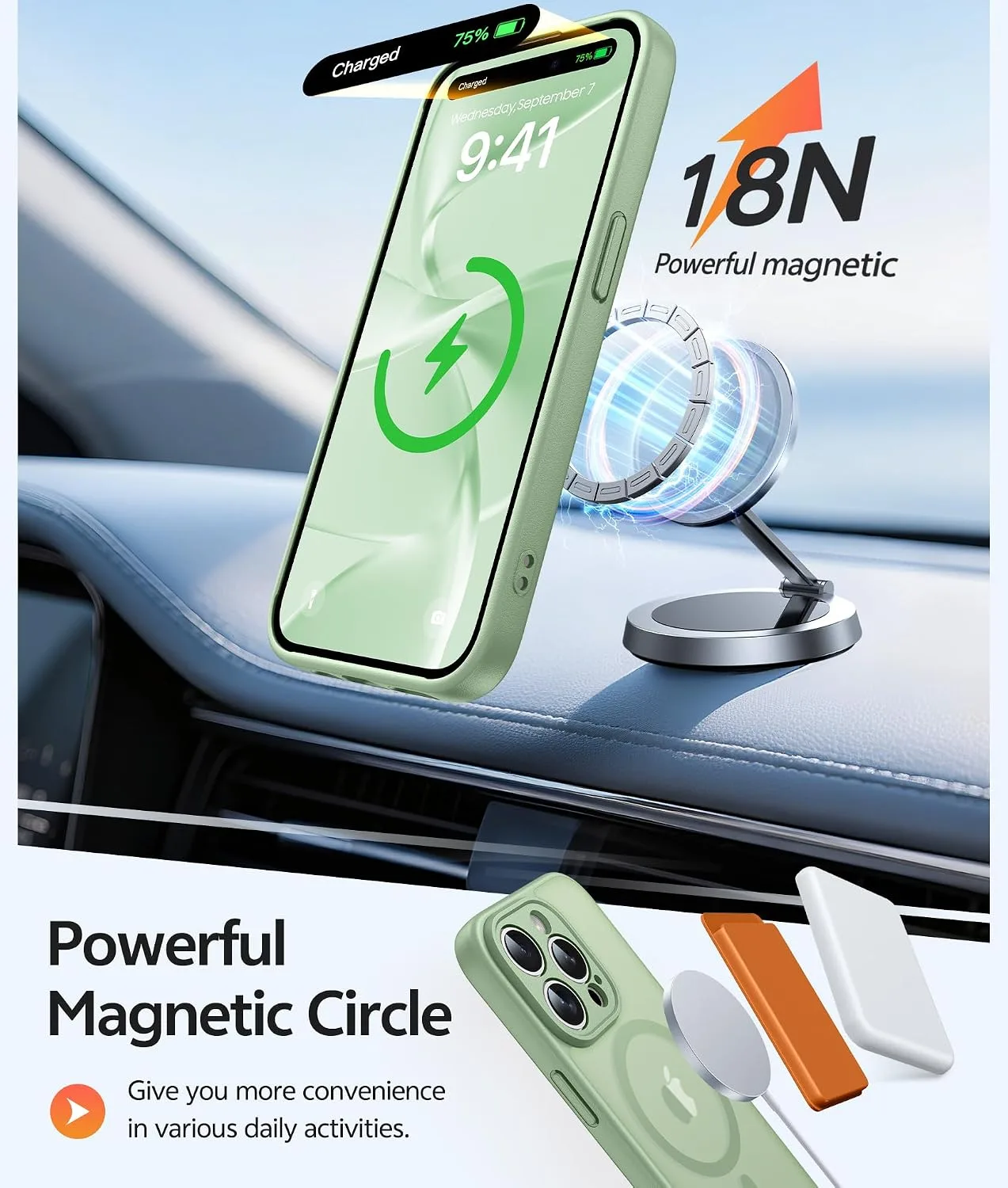 FNTCASE for iPhone 15 Pro Max Case, Fit for Magsafe, Light Moss