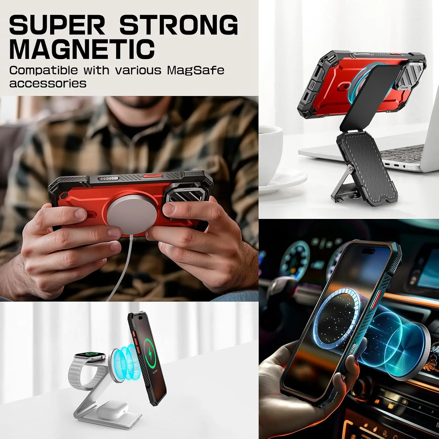 SUPCASE for iPhone 16 Pro Max Case (6.9 inch) with Camera Cover Stand,Ruddy