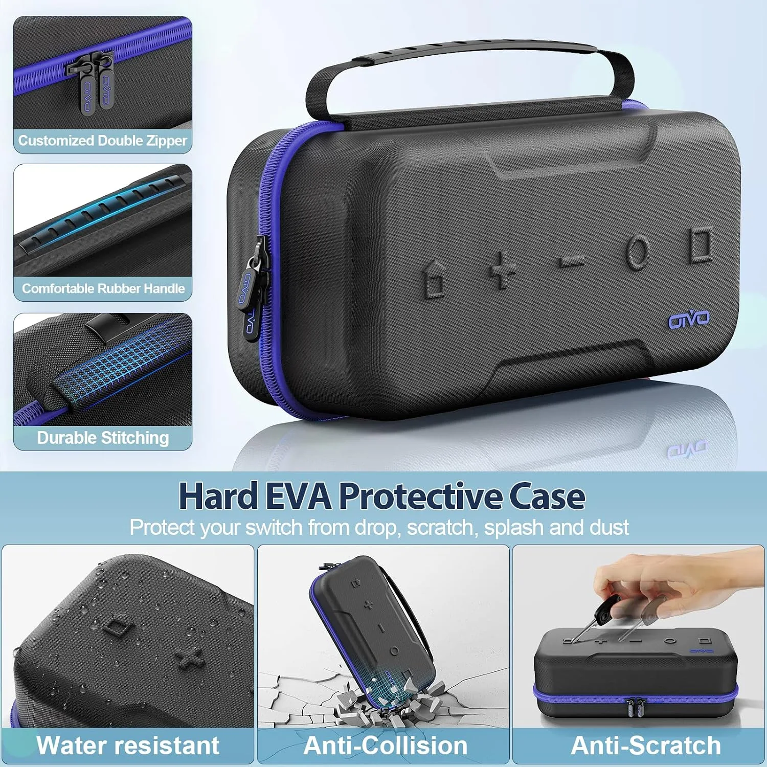 Switch Carrying Case Compatible with Nintendo & OLED, Portable Switch Travel Carry Case Fit for Joy-Con and Adapter, Hard Shell Protective OLED Pouch Bag with 20 Games, Blue