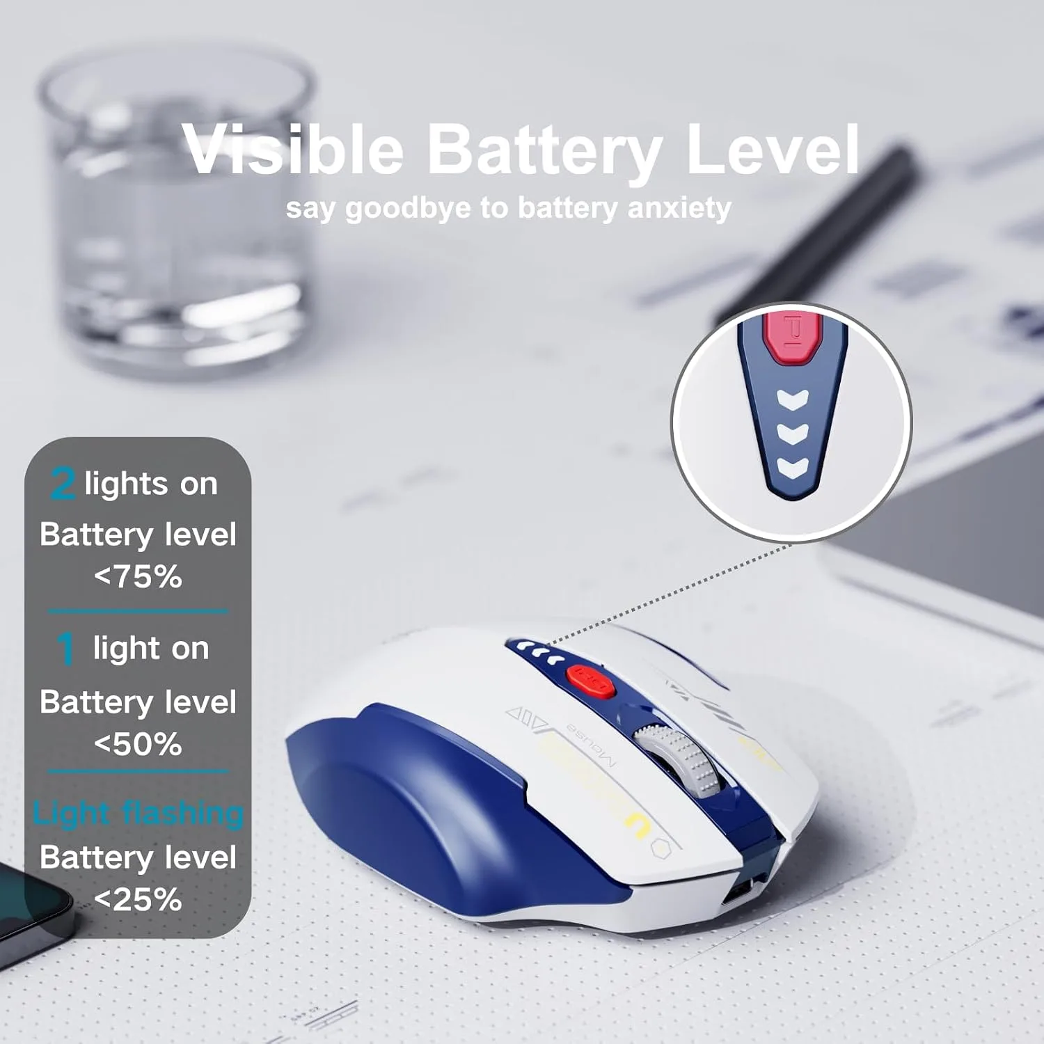 Uineer Wireless Mouse, 2.4GHz Rechargeable Computer Mouse, Battery Display