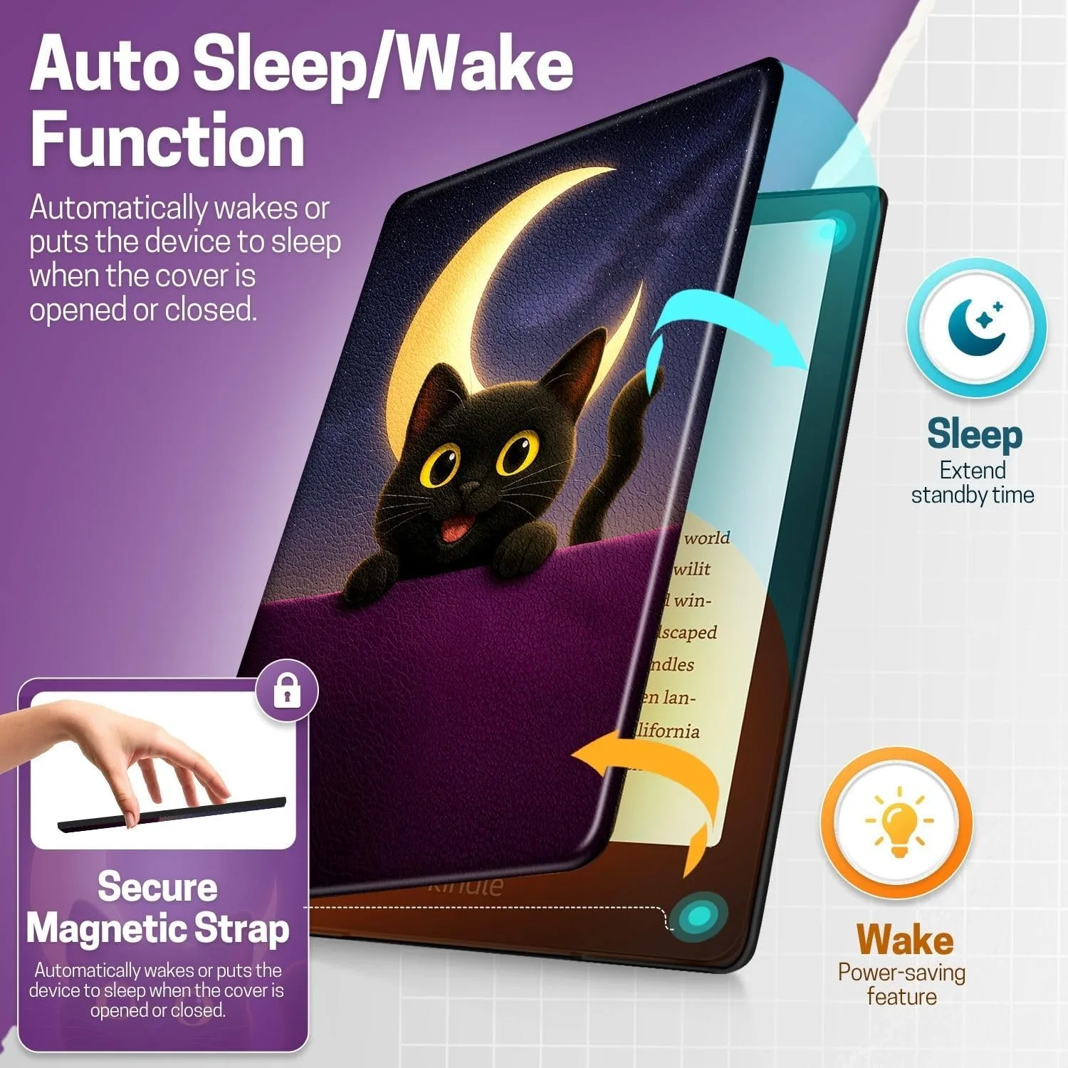 TNP Kindle Paperwhite 12th Gen Case, Colorsoft 7-Inch Cover, Cat Moon