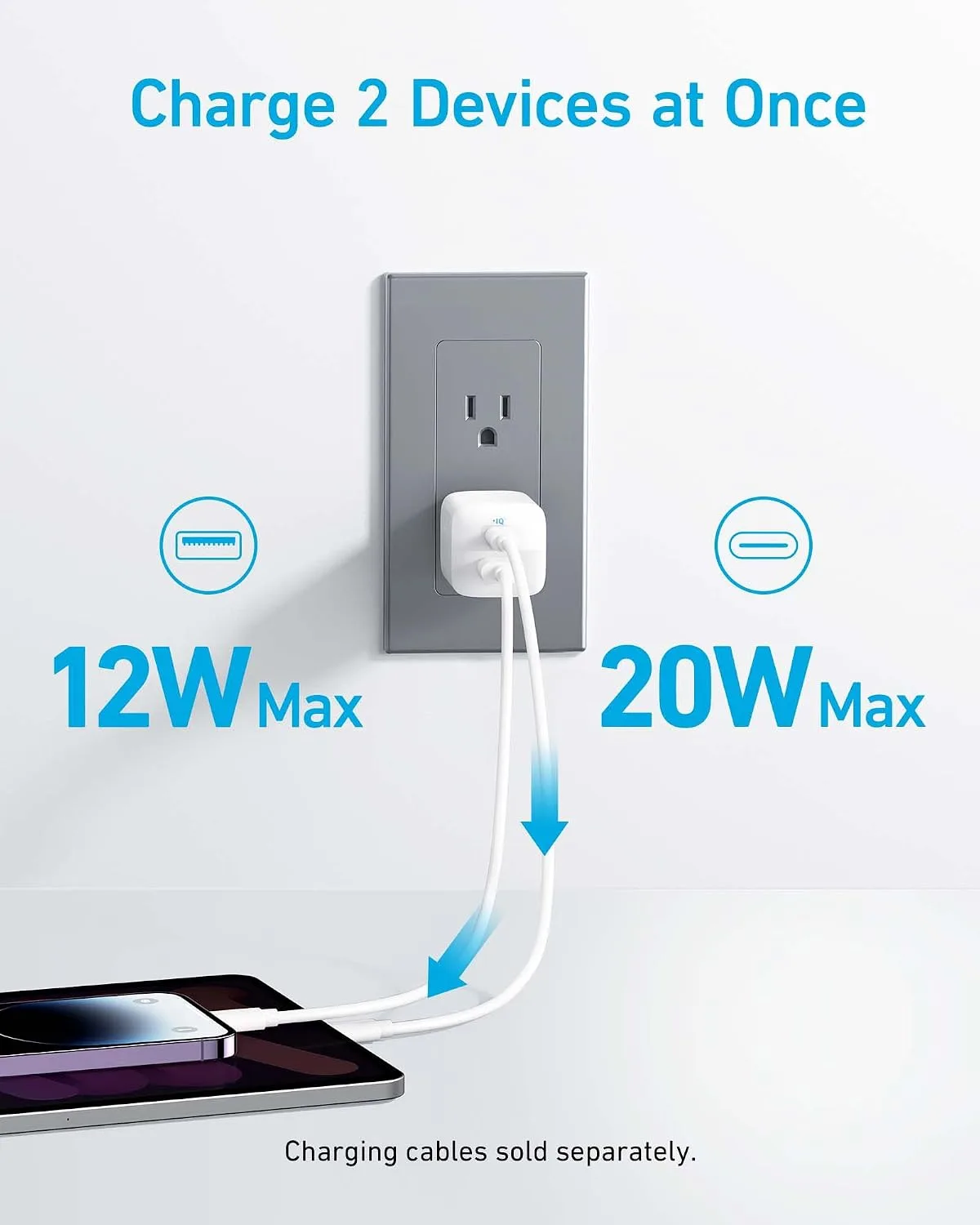 Anker 33W 2-Port Compact USB Charger Block, Foldable Type C Charger