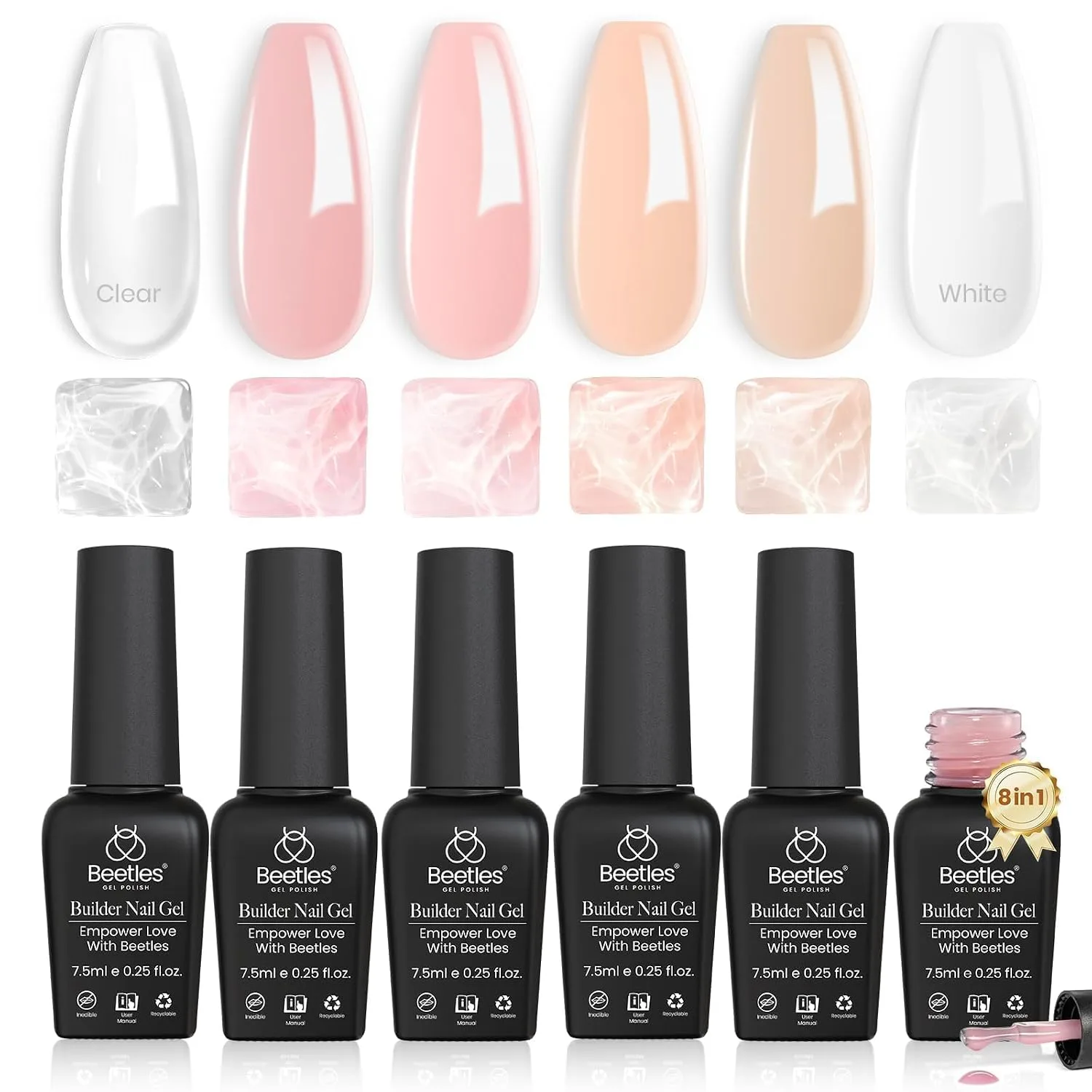 Kit de Gel Constructor para Uñas Beetles 6 Colores Nude Rosa Transparente