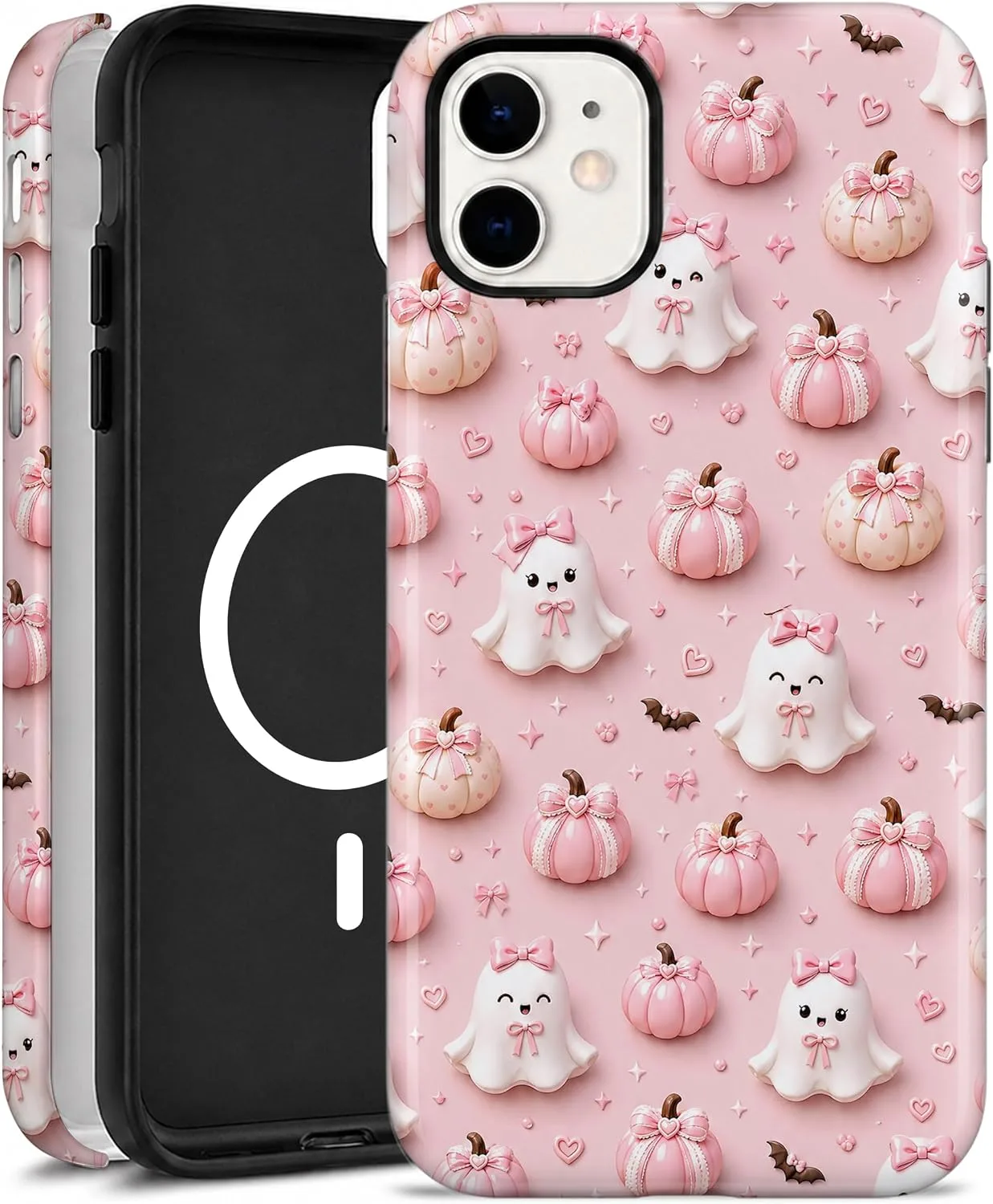 Magnetic for iPhone 11 Phone Case, Pastel Pink Ghost Halloween