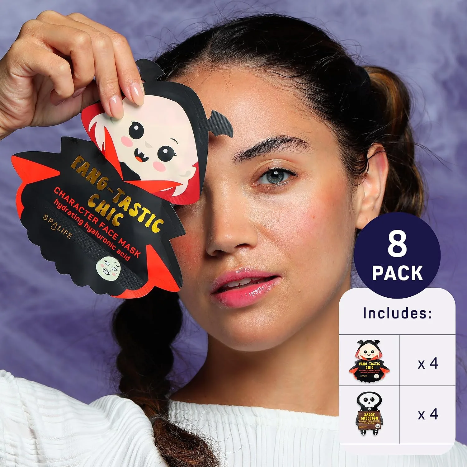 SpaLife Beauty Halloween Face Mask Hauntingly Chic Bundle | Korean Facial Masks | Boos Basket Ideas Face Mask Set | Halloween Gifts for Women & Teens | Facial Sheet Masks | 8 Pack
