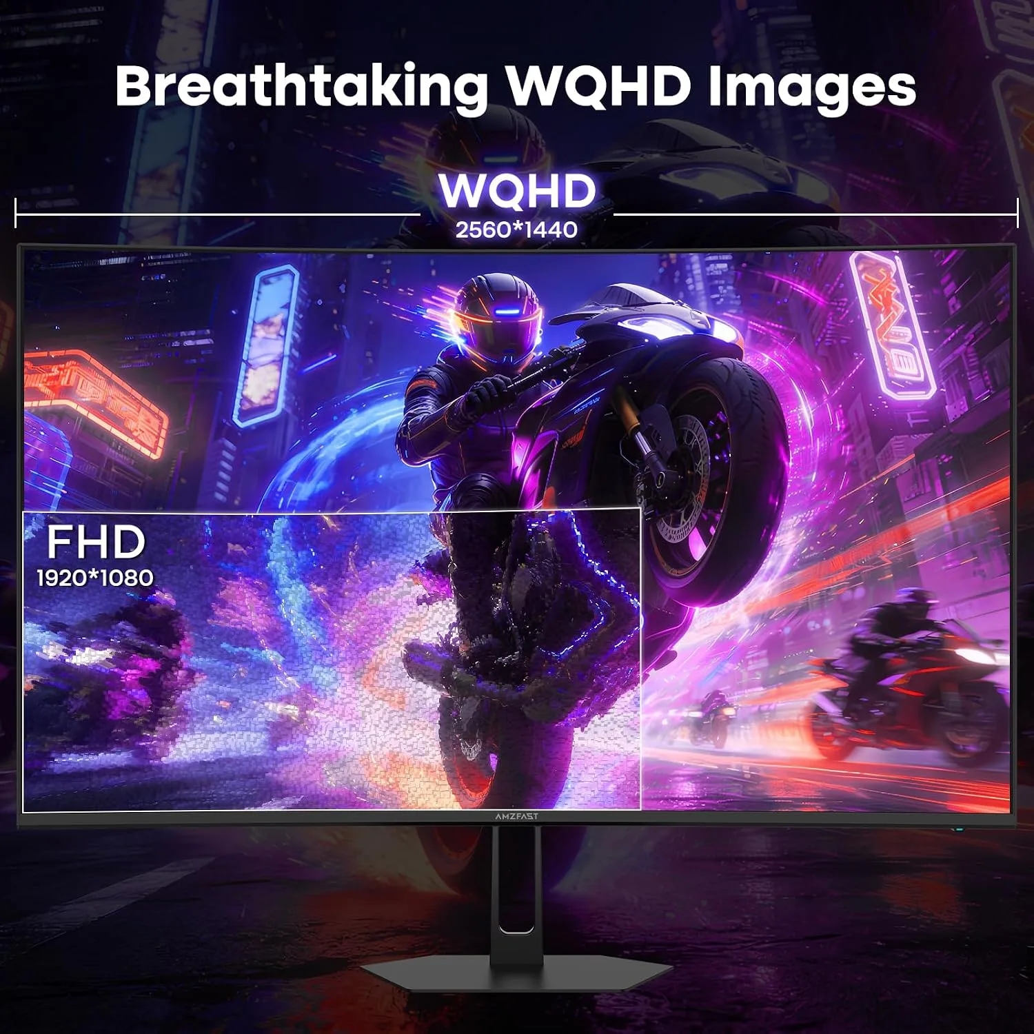 Amzfast 27 Inch WQHD 2560 * 1440 Curved Gaming Monitor 180Hz OD 1ms