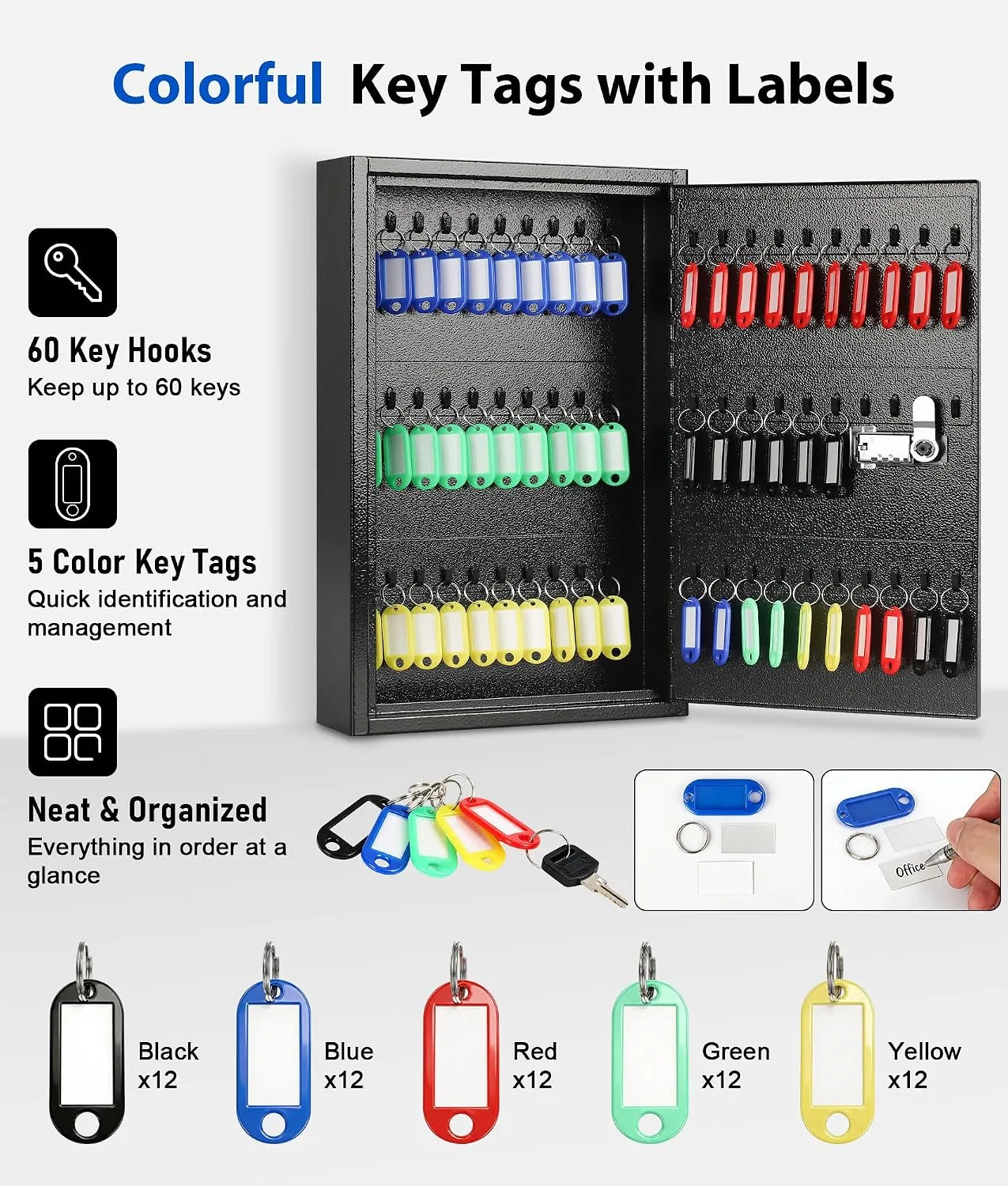 KYODOLED Key Box, 60-Key Lock Box with Combination Lock, Wall Mount, Black