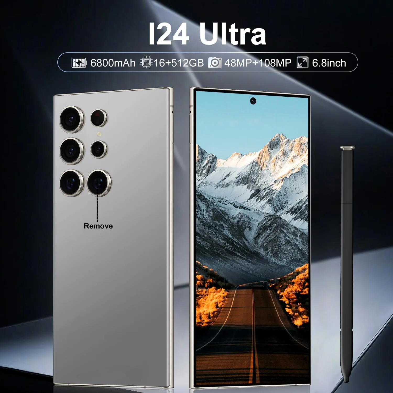 Huness I24 Ultra Unlocked Phone,Built in Pen The Phone,Smartphone Battery 6800mAh 6.8" HD Screen,Android 14 16+512GB with 128GB Memory Card Cell Phone,5G/Face ID/Fingerprint Lock/GPS (Grey, 16+512)