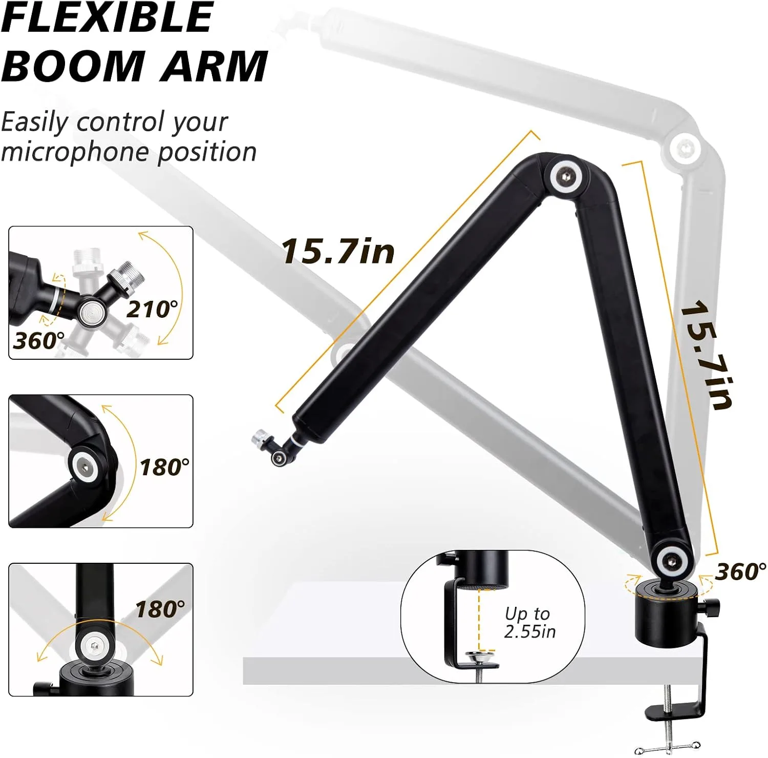 SUNMON Mic Stand Boom Arm - Microphone Arm Compatible with HyperX QuadCast, 360° Rotation Microphone Stand, Weighted Metal Mic Boom Arm for HyperX QuadCast,Blue Yeti,Shure MV7,Rode and Most Gaming