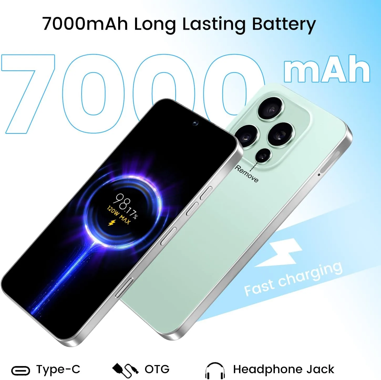 Huness I16 PM 16+1TB Smartphone Unlocked Cell Phone,6.99" HD Screen Unlocked Phones,Battery 7000mAh Android 14,Face ID/Fingerprint Button unlock/Photos/5G/Dual SIM/GPS (Green)