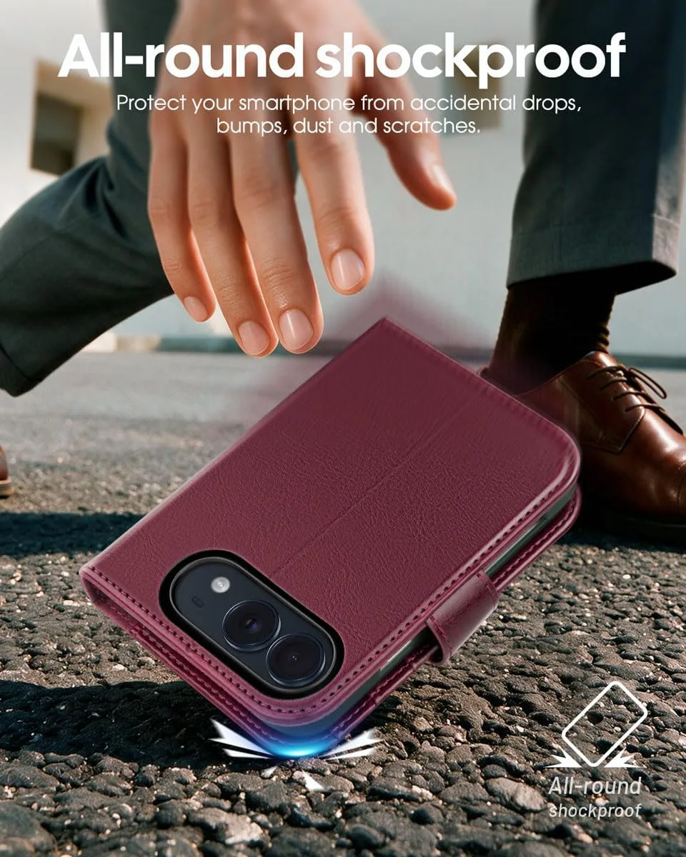OCASE for iPhone Duo Wallet Case with Card Holder, Burgundy