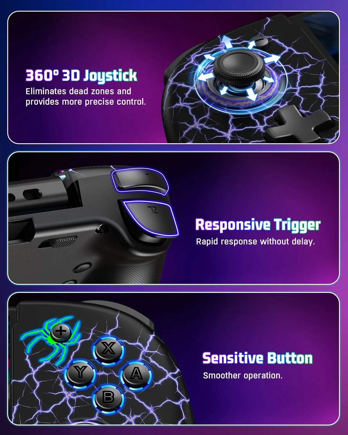Spican Switch Controllers for Nintendo Switch/OLED, Switch Pro Controller One-Piece Joypad, Full-Size Ergonomic Handheld Mode Controller with Battery/Turbo/Programming for Switch Games