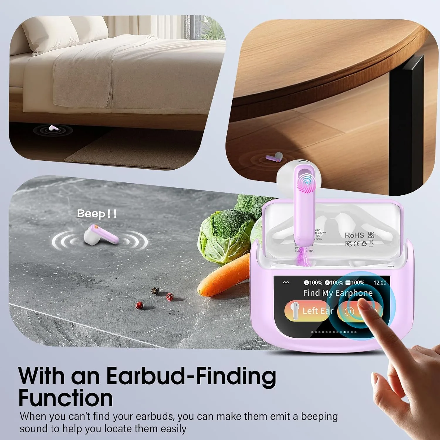 Active Noise Cancelling Ear Buds 48H Wireless Earbuds with Touch Screen